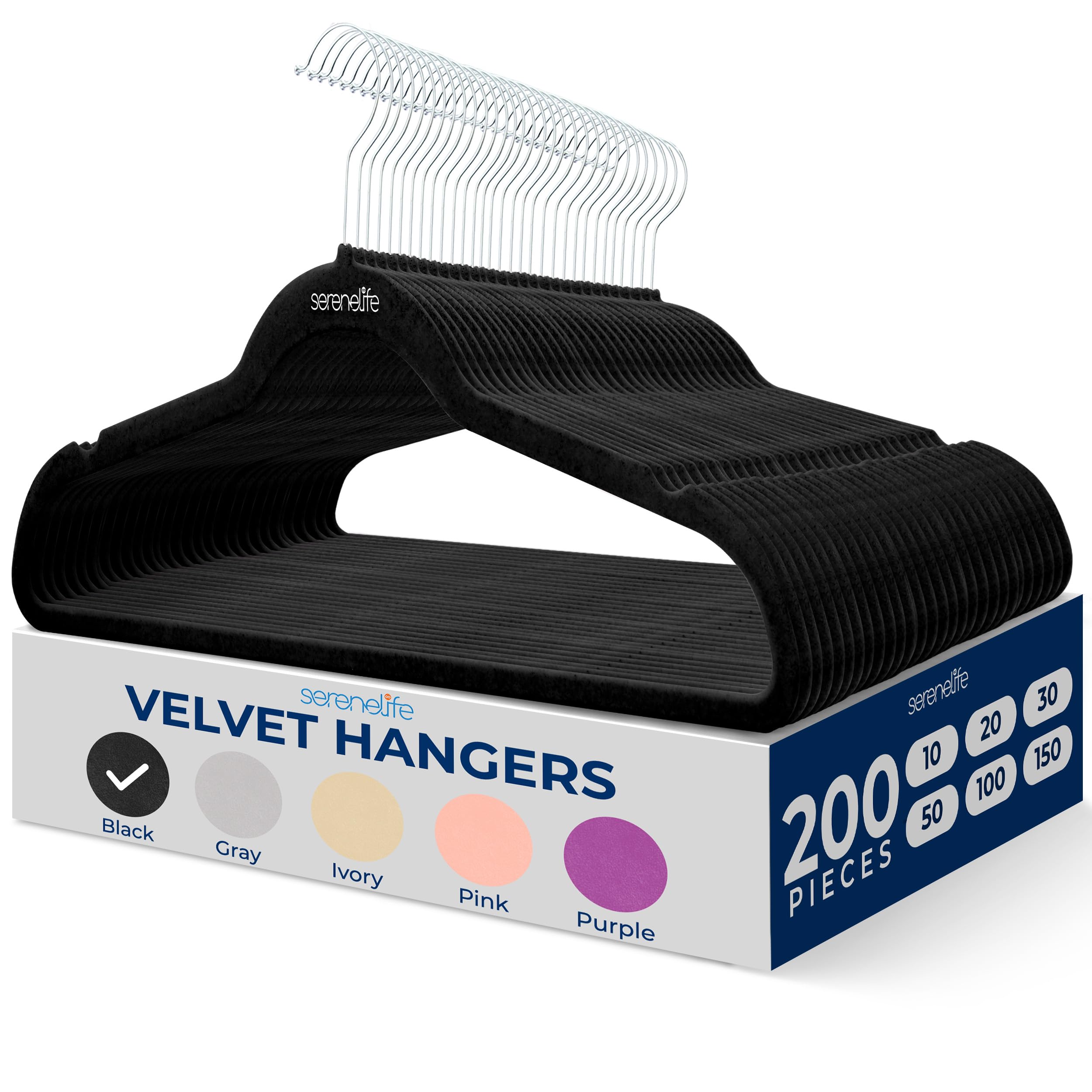 SereneLife Velvet Hangers – 200 Pack, Slim &amp; Space Saving for Closets