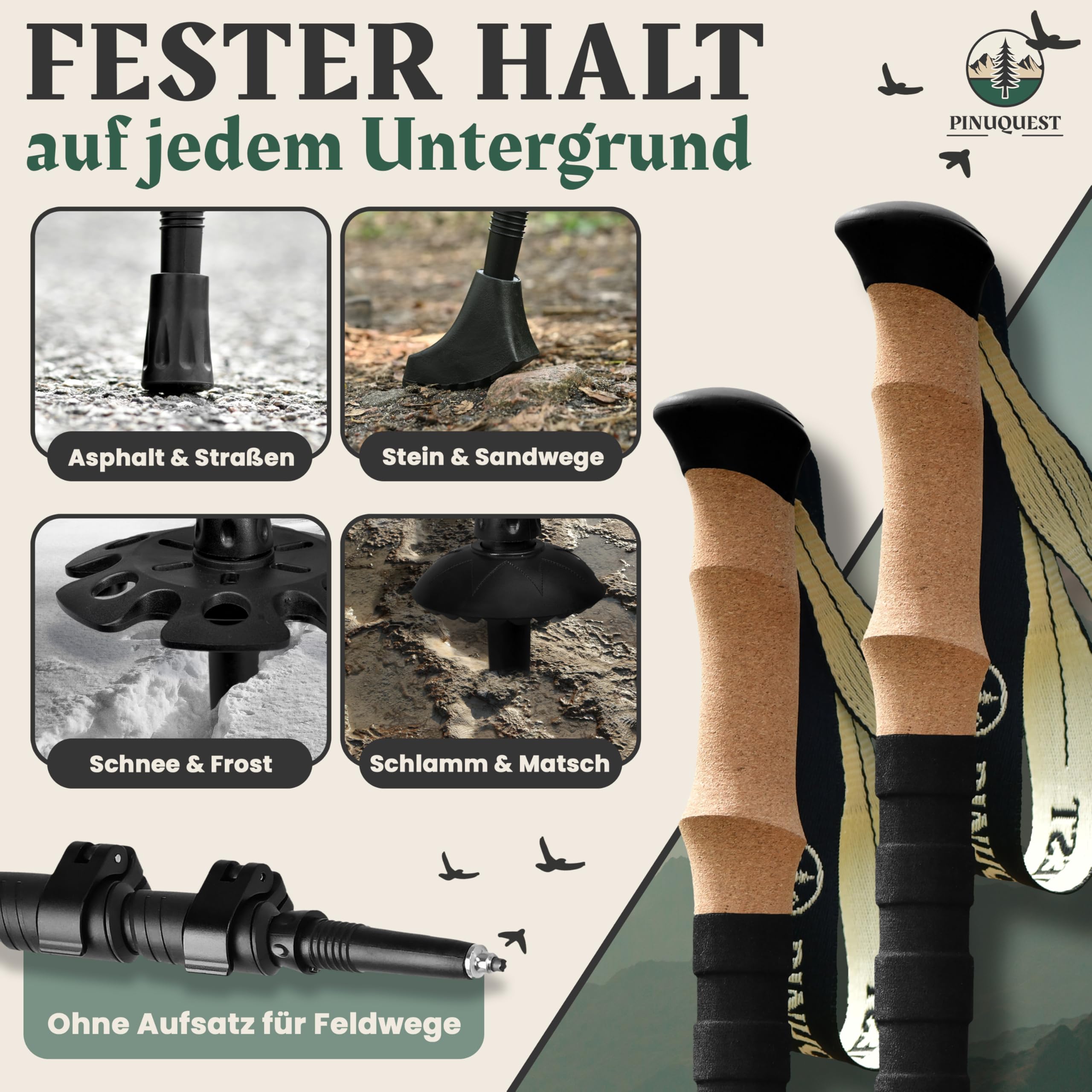 Wanderstöcke Teleskop – Ultraleicht Aluminium oder Carbon – Trekkingstöcke mit Korkgriff – Nordic Walking Stöcke für Damen & Herren – 63–135 cm verstellbar