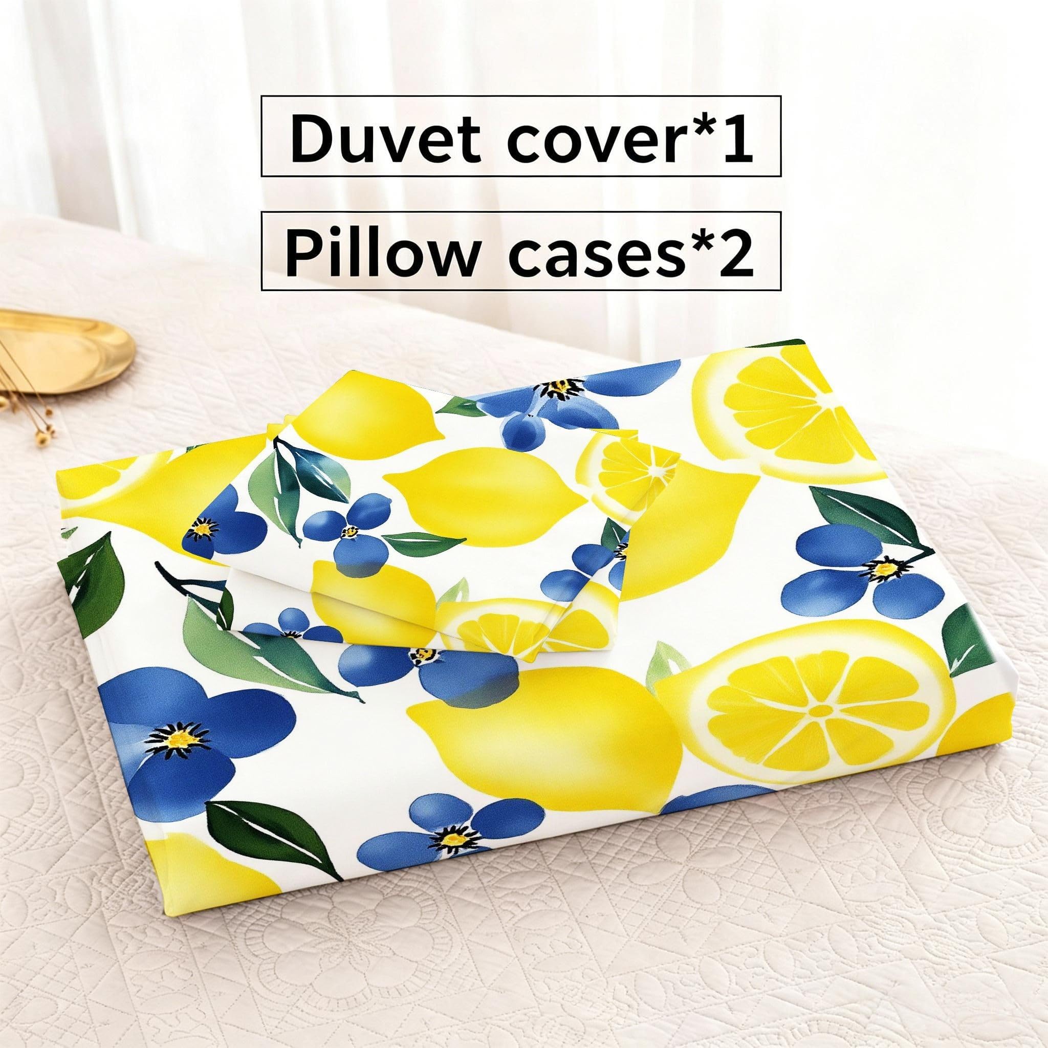 Copripiumino Matrimoniale Limone Giallo 260x240, ZQ9594 | Traspiranti Durevoli Microfibra, per Tutta la Famiglia, Matrimoniale, per Tutte le Stagioni, con 2 Federe 50x80 cm