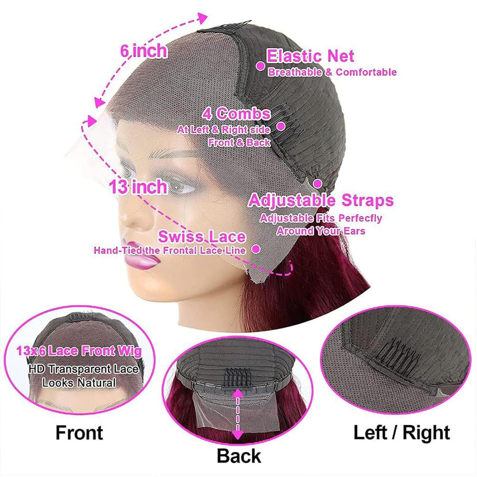 13x6 HD Lace Front Straight Human Hair Wig, 180% Density