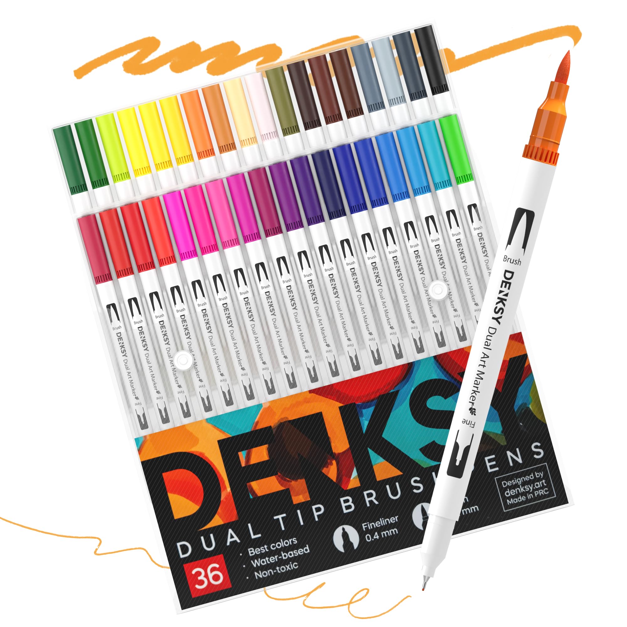 36 Watercolour Markers Set | Water Colour Pens with Brush & Fineliner, Water-Based Art Markers | Dual Tip Markers for Adult Colouring, Lettering, Calligraphy, Sketching, Journaling & Illustration