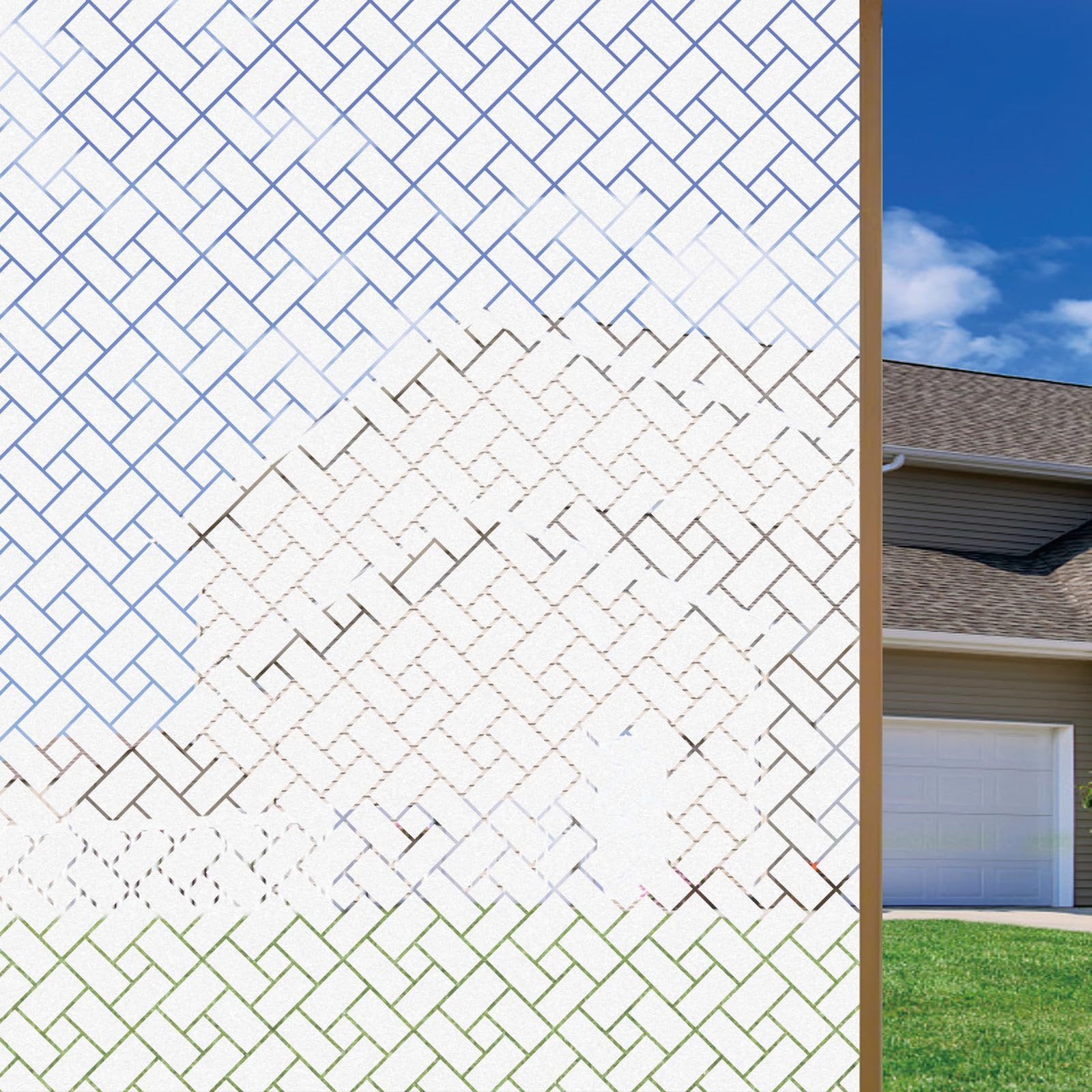 Window Privacy Film 85 x 240 cm Non-Adhesive Static Cling Removable Vinyl Heat Cotrol, Privacy Protection, Anti UV Non Adhesive Window Film for Home Office, Oblique Grid