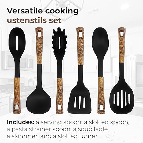 Miniatura 4 de Juego de 6 utensilios de cocina resistentes al calor, no rayan, juego de cucharas de cocina de nailon para utensilios de cocina antiadherentes, con