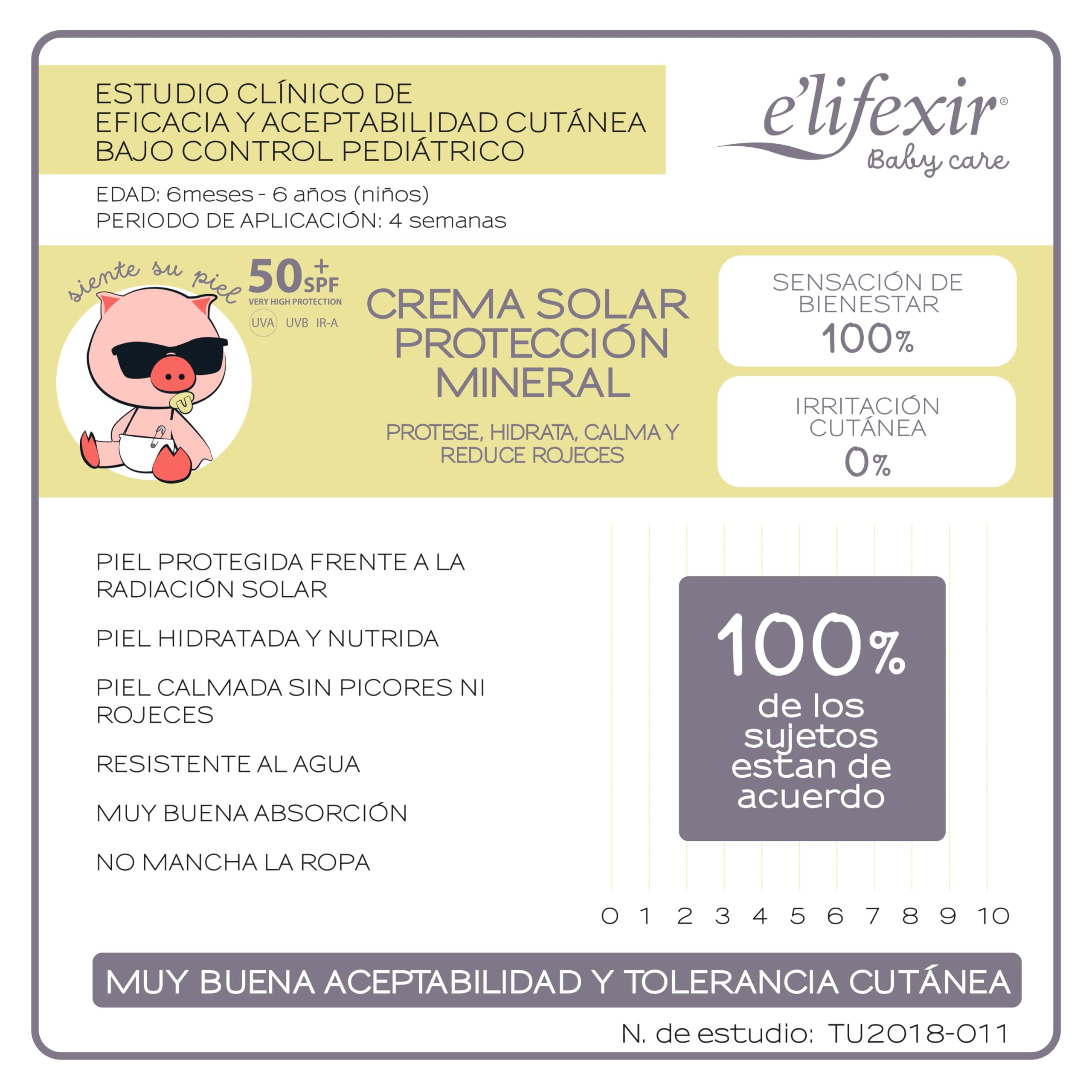 Elifexir Baby Care | Crema Solar Mineral Niños y Bebés | Protector Solar UVA, UVB e IR-A SPF 50+ | Filtros 100% Minerales | 99% Ingredientes Naturales | Resistente al Agua | Pack de 3 + Manguitos