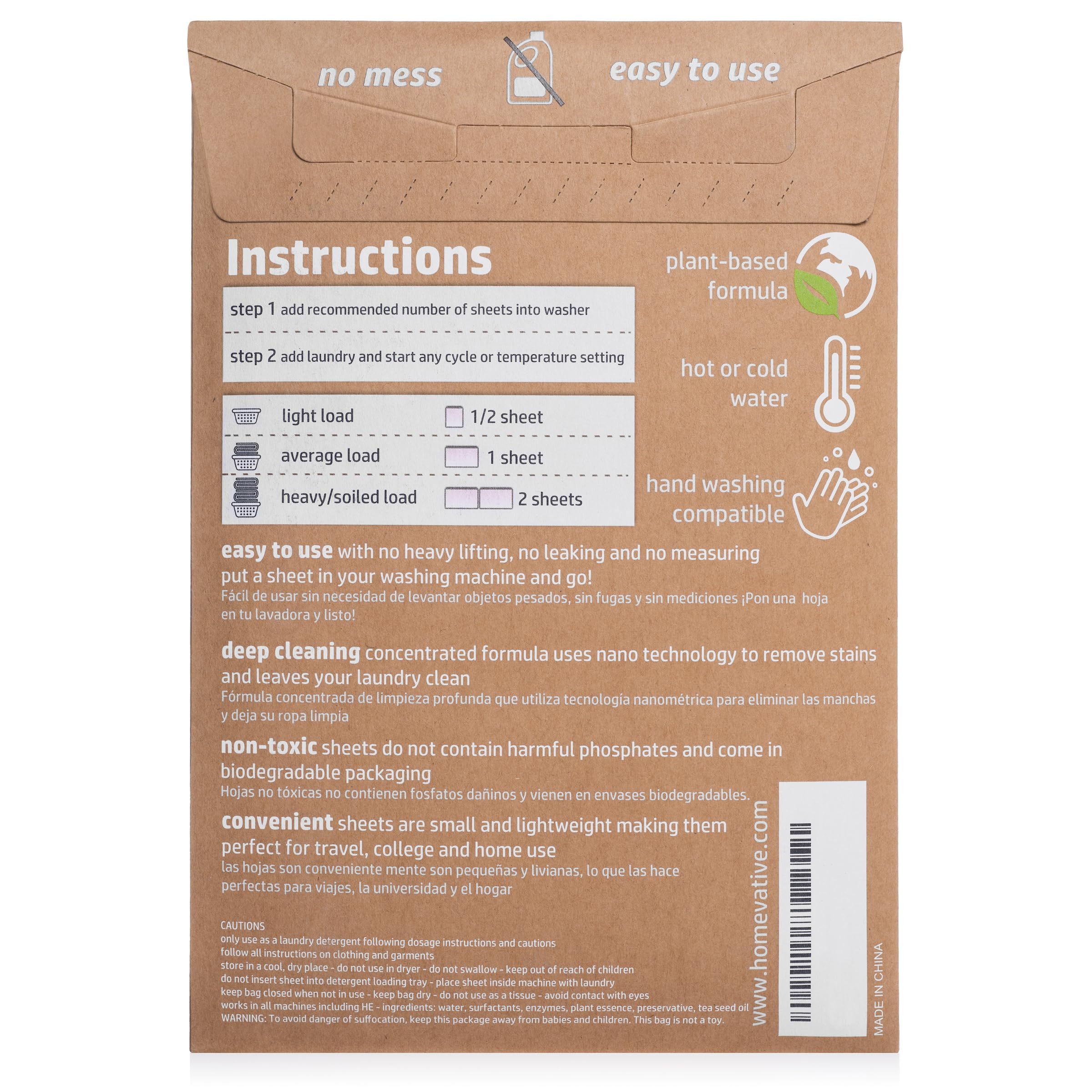 Homevative Waschmittelblätter, leicht lösbar, 30 Blatt, Lavendel, umweltfreundliche Verpackung, ideal für Reisen, Uni, Waschküche und zu Hause, kompatibel mit HE-Maschinen