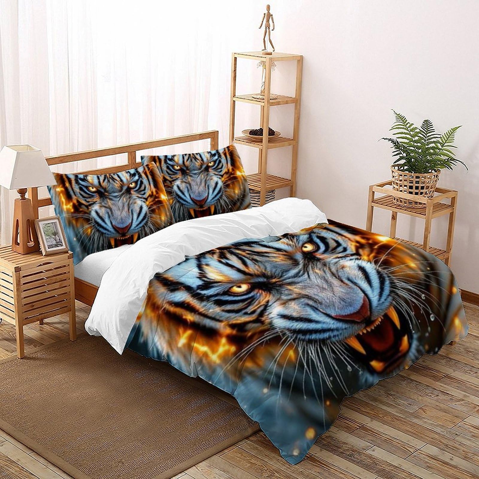 Housse de couette tigre 220x240cm en microfibre 3D pour lit king size