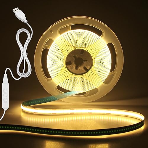 Miniatura 12 de Aclorol Tira de luz LED COB USB 5V 1.5m 480LEDs Retroiluminación flexible para TV Blanco cálido 3000K Tira de luz LED regulable con autoadhesivo