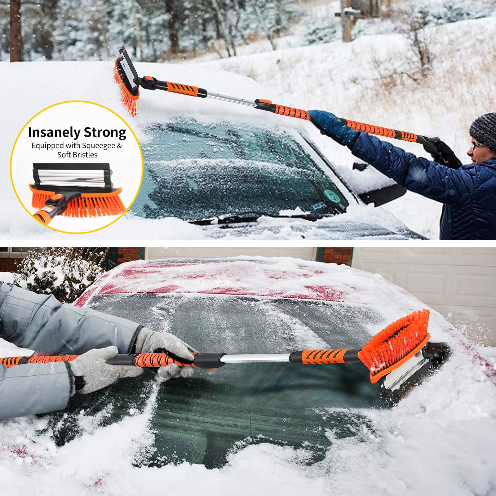 Pack De 2 Grattoirs à Glace Pour Voiture - Bleu Et Orange - Lame Large, Poignée Ergonomique - Dégivrage Rapide Pare-brise - Accessoire Hiver Essentiel
