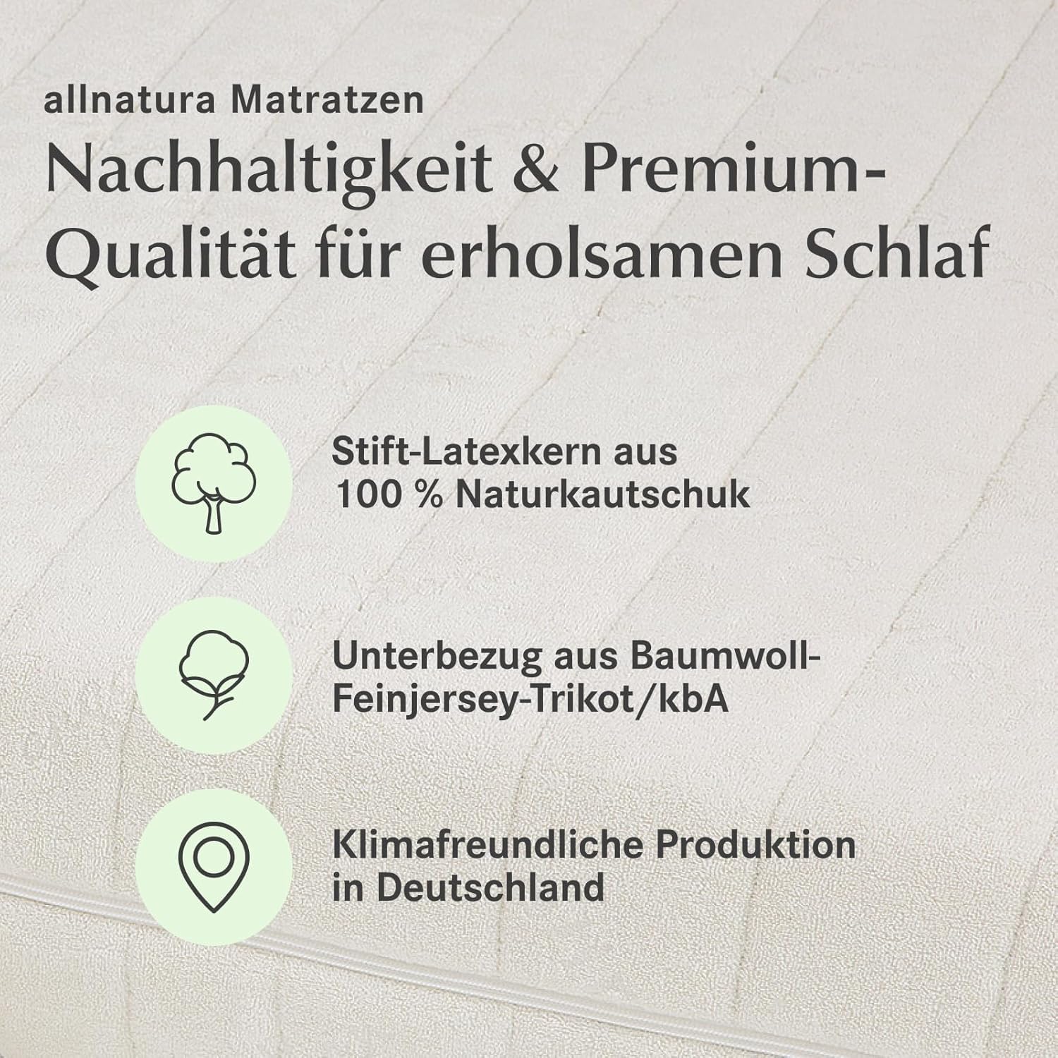 allnatura Naturlatex-Matratze - 90x200 cm, Medium (H3), Höhe: 14 cm - 5-Zonen-Stützsystem mit integrierter Schulterabsenkung - In Deutschland hergestellt mit 100% Naturkautschuk