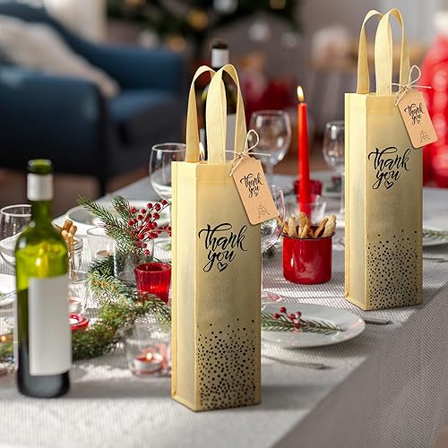 Miniatura 3 de Windyun 24 bolsas de regalo de vino a granel, bolsas de regalo de vino no tejidas con etiquetas impresas de agradecimiento y cuerda, bolsa
