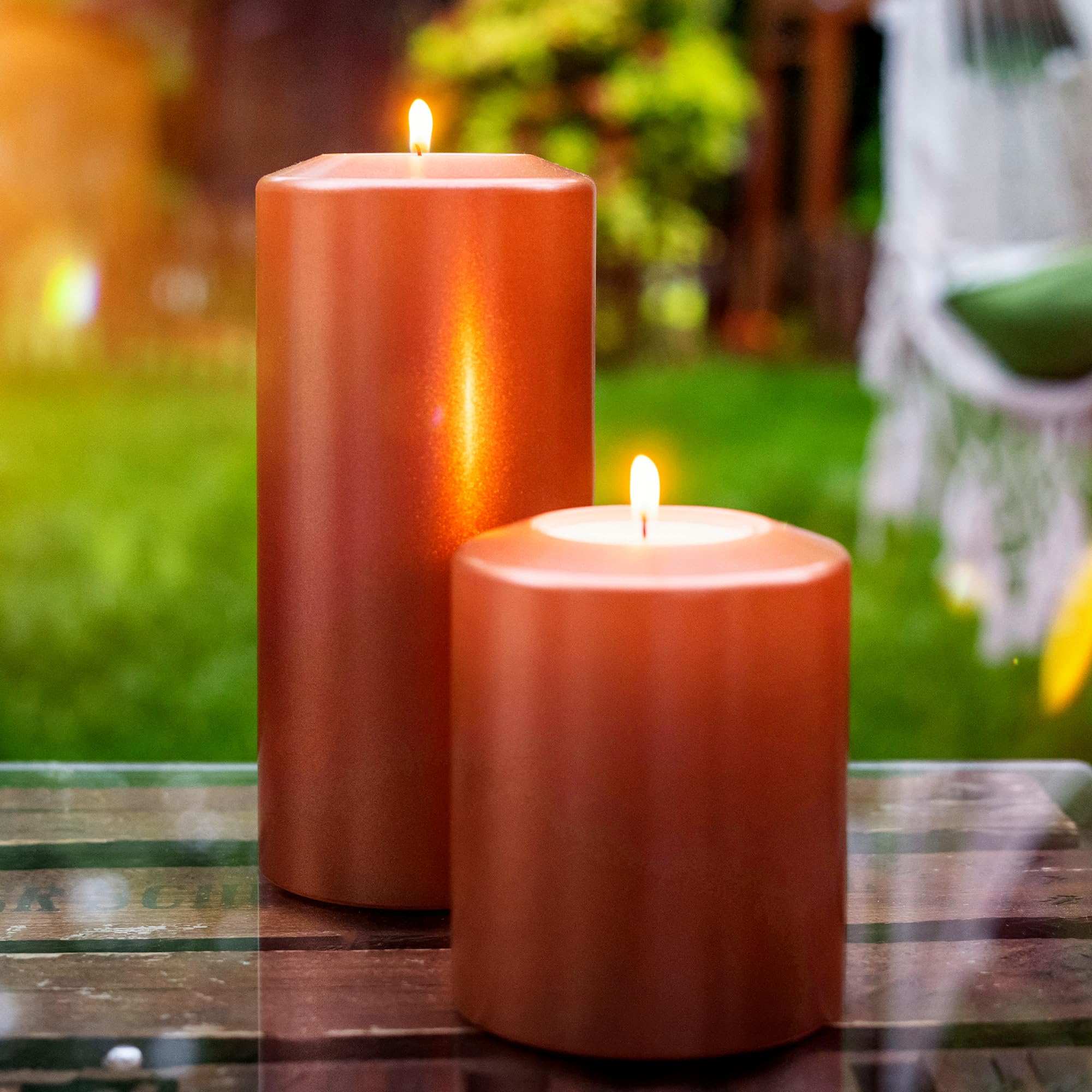 Qult Farluce Classic Metallic Copper Ø 8 + 10 cm • Świeca typu podgrzewacz w kształcie świecy • Świeca z tworzywa sztucznego o wyglądzie świecy • Świeca typu tealight z wkładką typu tealight • W