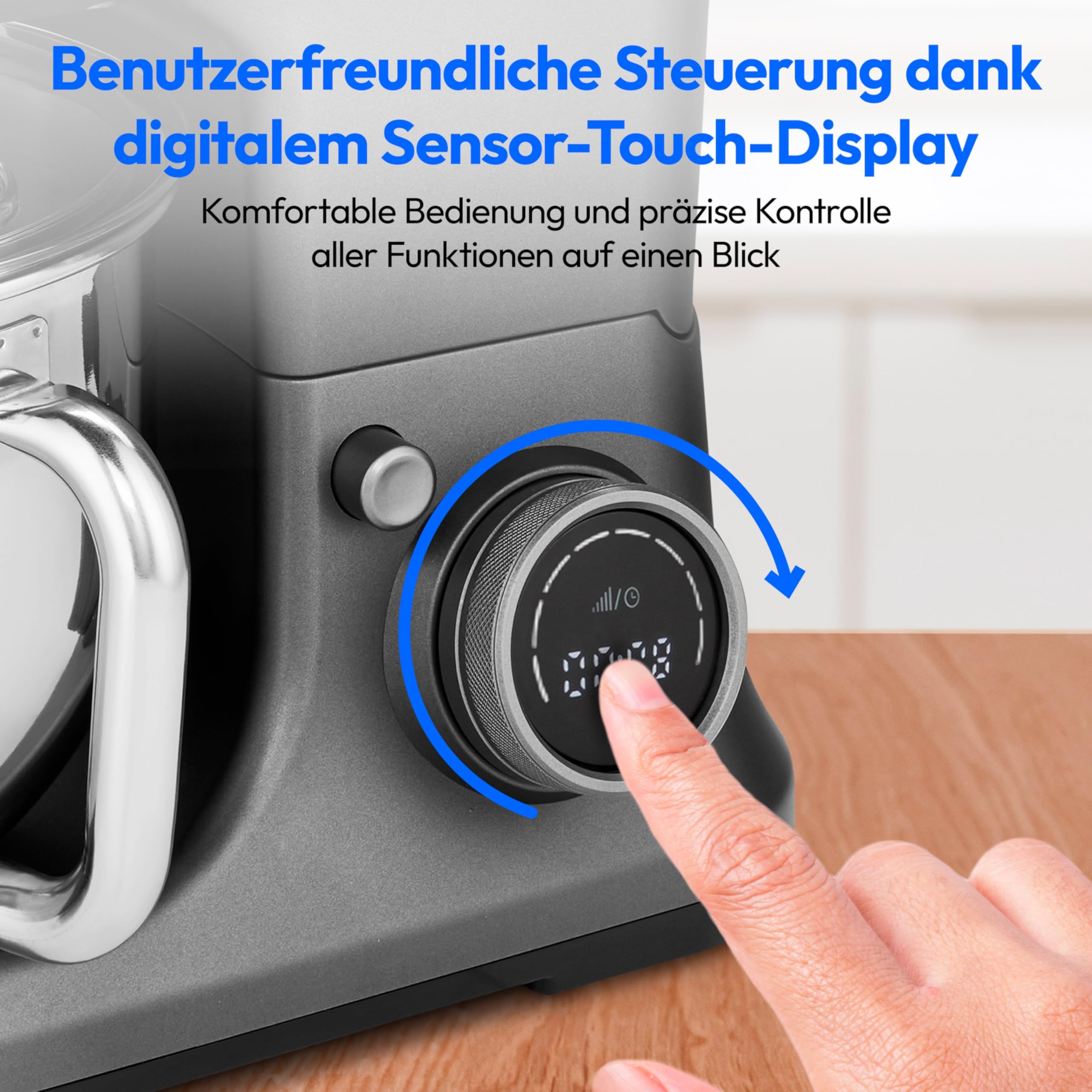 MEDION Küchenmaschine (5 Liter Edelstahlschüssel, 1.200 Watt, Eisschüssel für Zubereitung von Eis, Mischen Kneten Rühren, Digitales Display, Knetmaschine, Teigmaschine, MD18420) Titan