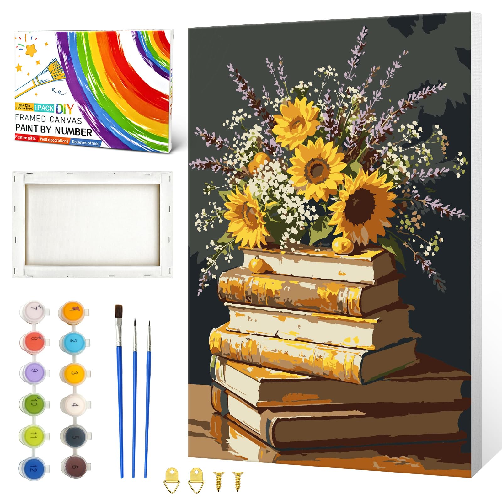 ZTOTZ Paint by Numbers Kits for Adults, Vintage Book Paint by Number Framed Canvas 8x12 inch, Easy Flower Paintwork for Teens Senior