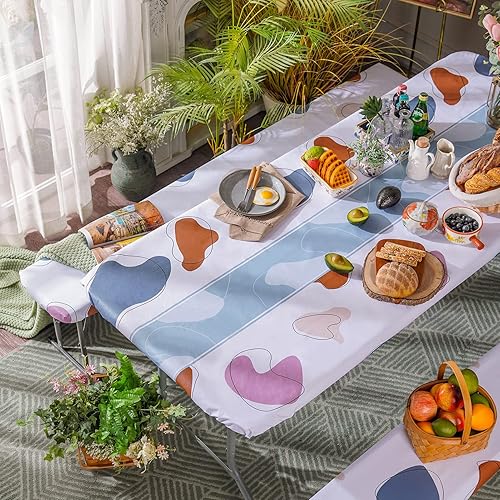 Miniatura 1 de ARTABLE Fundas para mesa de pícnic, bordes elásticos, rectangulares ajustadas, mesas de 6 pies, impermeables, juego de 3 piezas para camping,