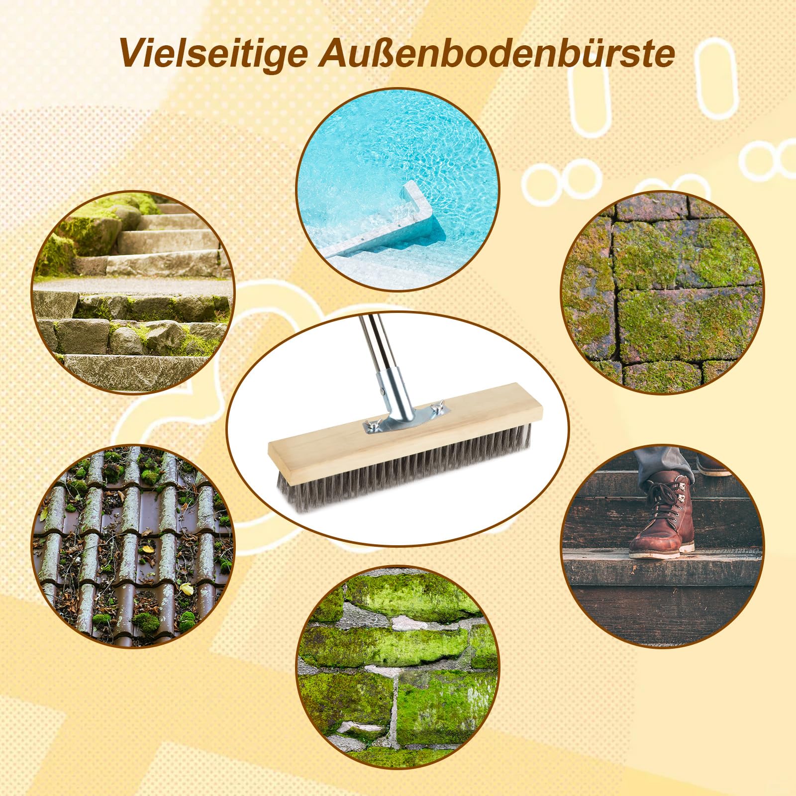 Balai Métallique En Acier Avec Manche Télescopique 160 Cm - Brosse 30 Cm, Pour Nettoyer Terrasses, Carrelage, Joints
