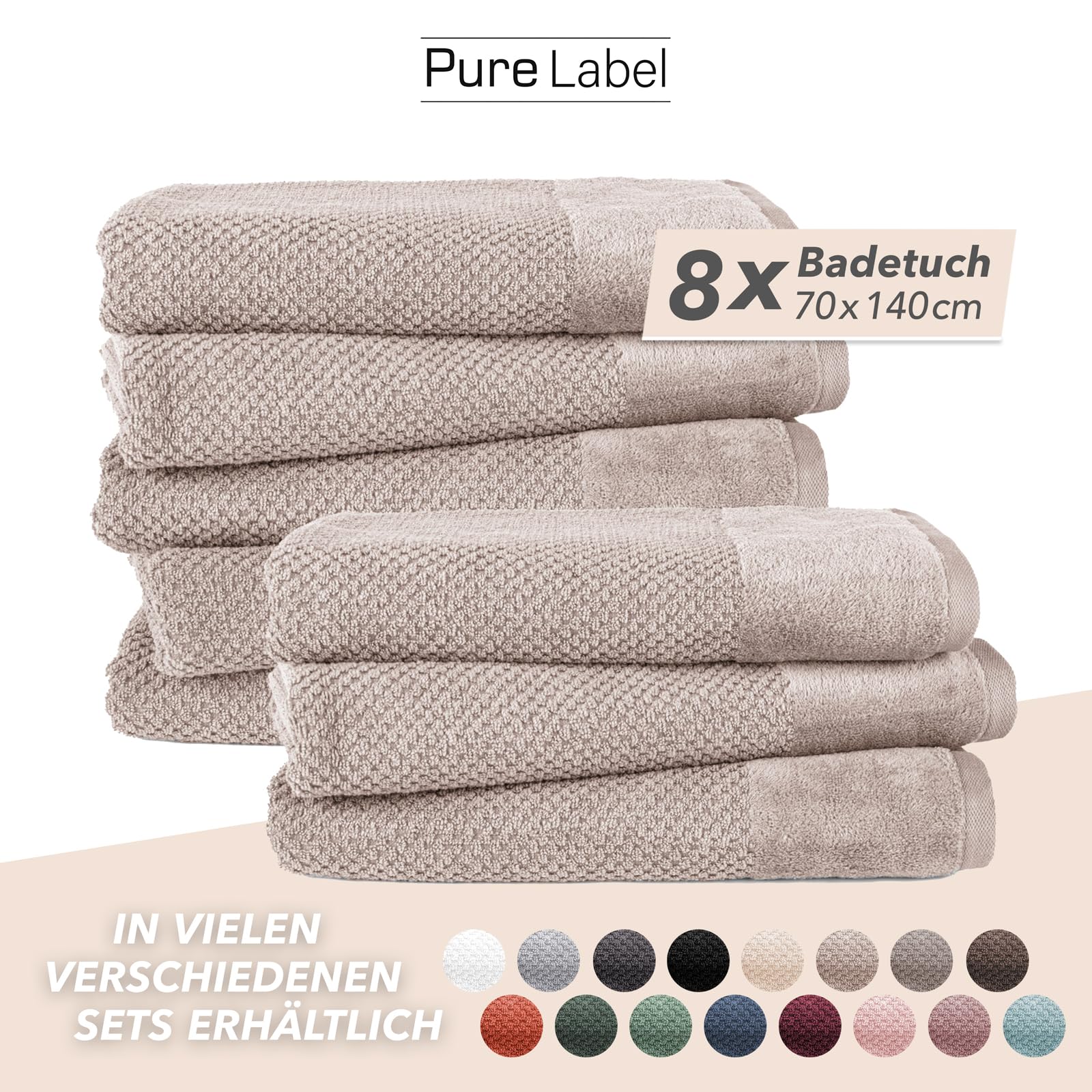 Pure Label Badetuch Set 8-TLG. 70x140cm aus 100% Baumwolle - Stein
