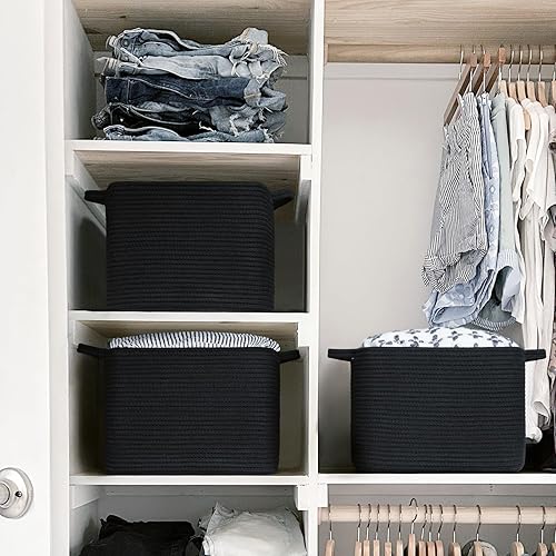 Miniatura 3 de INDRESSME Cesta negra para zapatos de entrada, cesta de cuerda para ropa, toallas, cesta de lavandería pequeña, cesta de estante para baño, 13 x 10