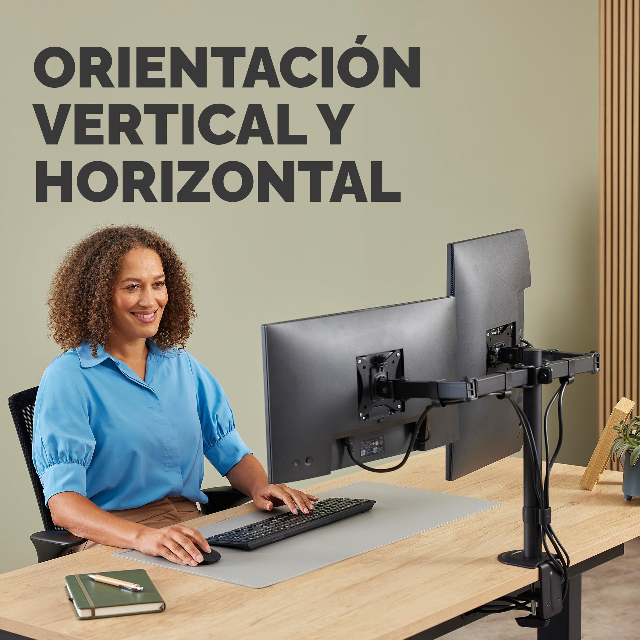 Fellowes Brazo para Monitor Doble Ajustable Everyday, soporta 2 Pantallas de hasta 32" y 9kg Cada una, inclinación, Giro, rotación, VESA 75/100, Montaje con Abrazadera u Ojal, gestión de Cables