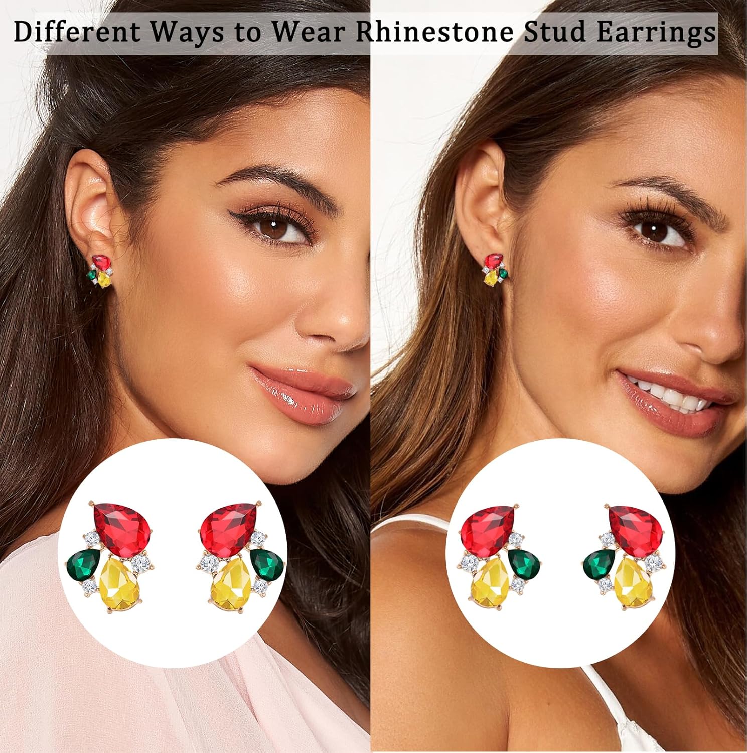 Rhinestone Stud Earrings Small Fancy Crystal Cluster Earrings for Women Brides Dainty Marquise Stud Earrings for Wedding Party Prom Jewelry Gift - Image 4