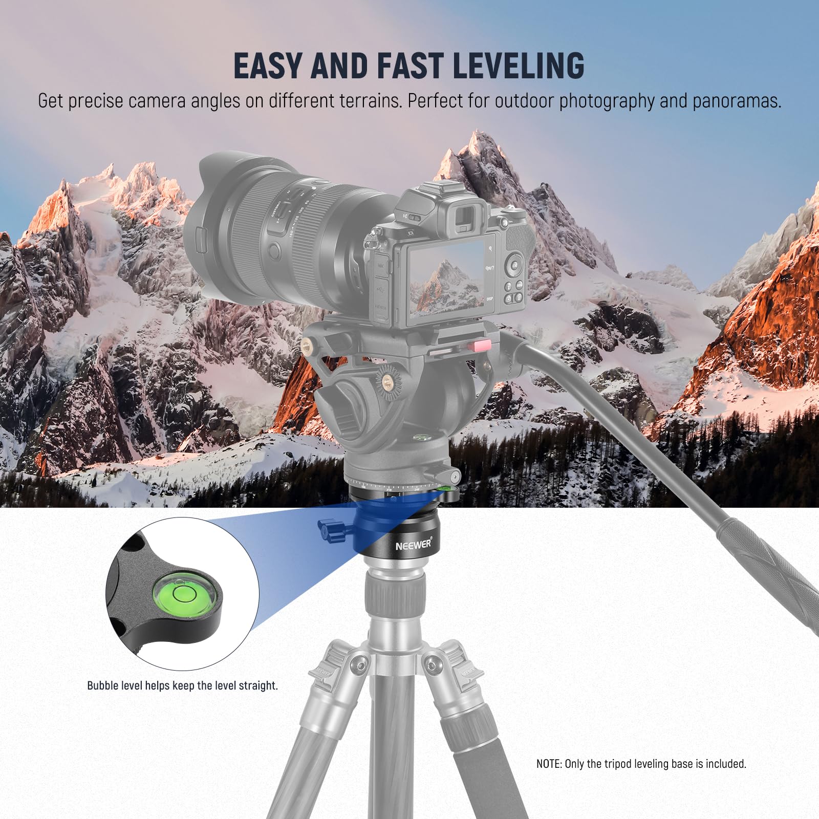 NEEWER Base Livellante per Treppiede(⌀60mm) Livellatore per Fotocamera, Piastra per Testa Treppiede Alluminio, Livella a Bolla, Vite 1/4" 3/8" Compatibile con Canon Nikon Sony DSLR e Videocamera, GM15