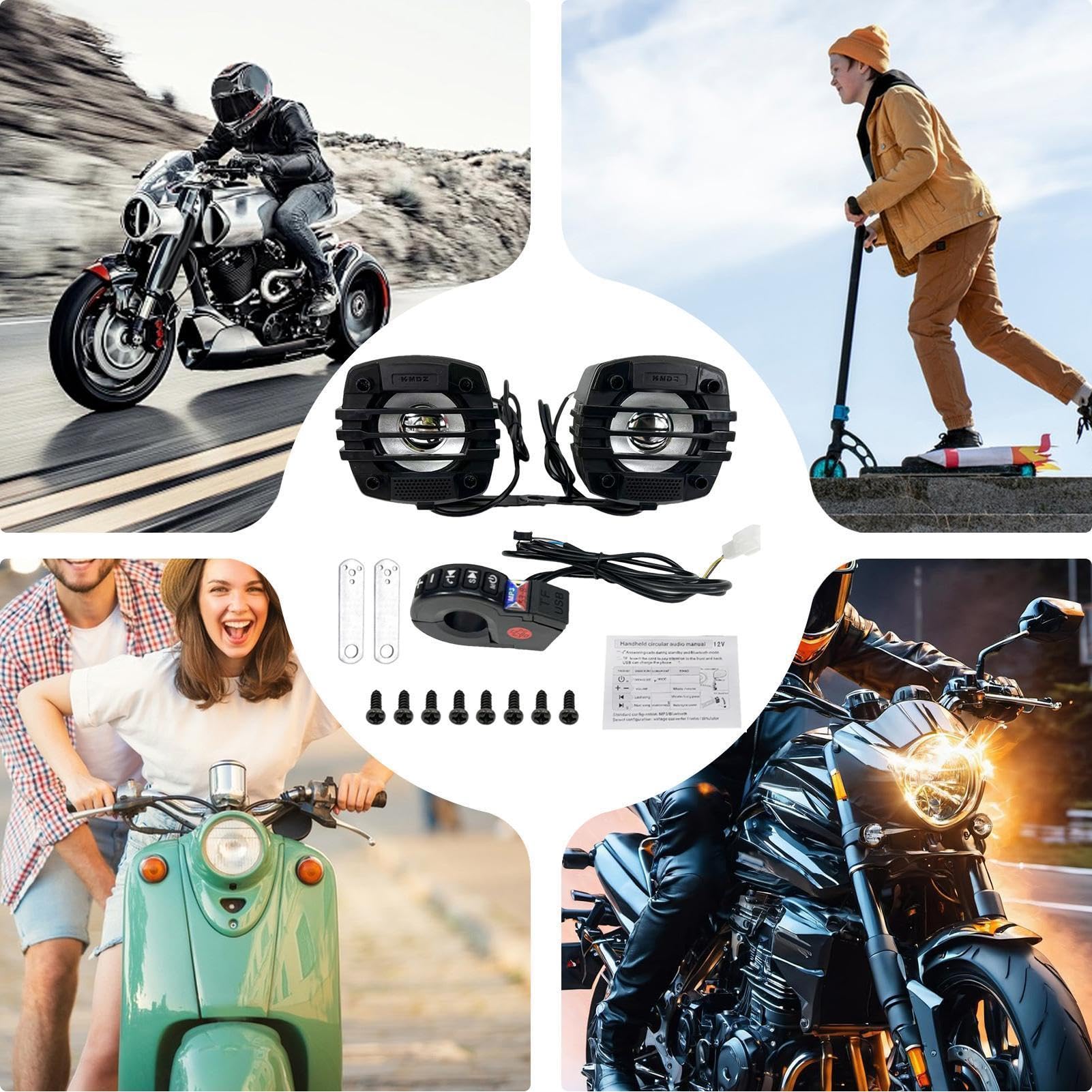 Radio para motocicleta, altavoz para manillar | Sonido de altavoces portátiles para montaje en manillar,Estéreo de motocicleta con sonido de alta fidelidad, de amplificador de audio resistente a la in