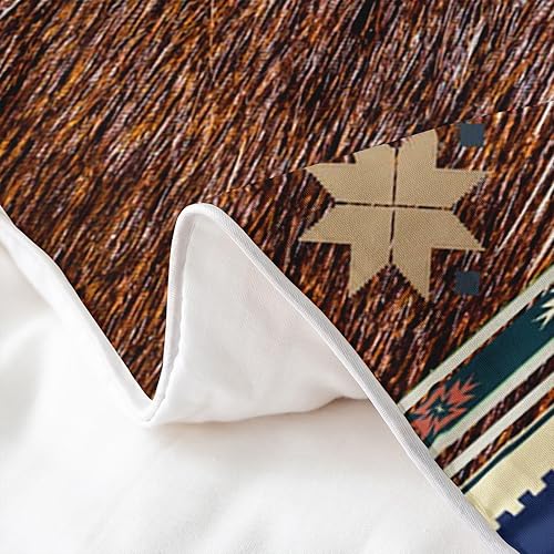 Miniatura 5 de jejeloiu Juego de ropa de cama azteca, tamaño King, estampado de piel de vaca occidental, funda de edredón 100% algodón para niños, funda de edredón