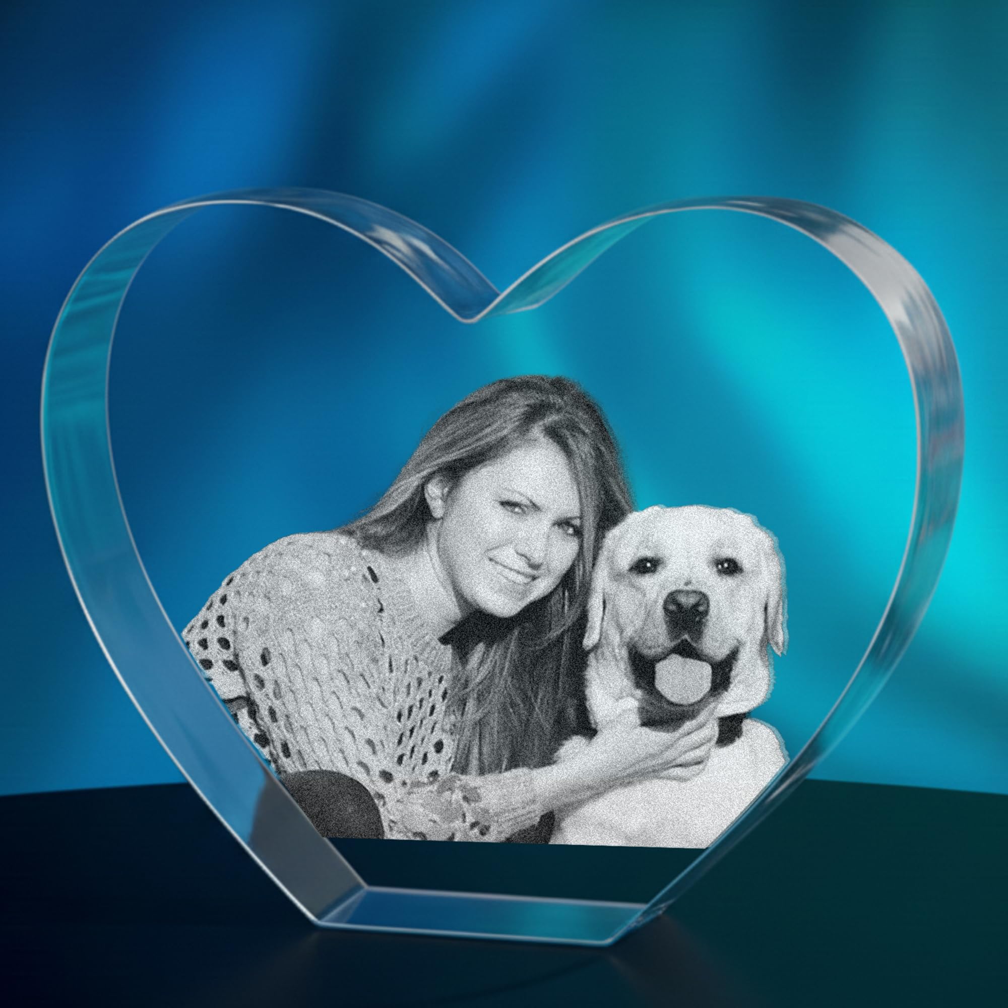 Print Maniacs Crystal Clear Personalised 3D Crystal Heart Photo Gift – Custom Laser Engraved Picture – Memorial, Anniversary & Couple Keepsake