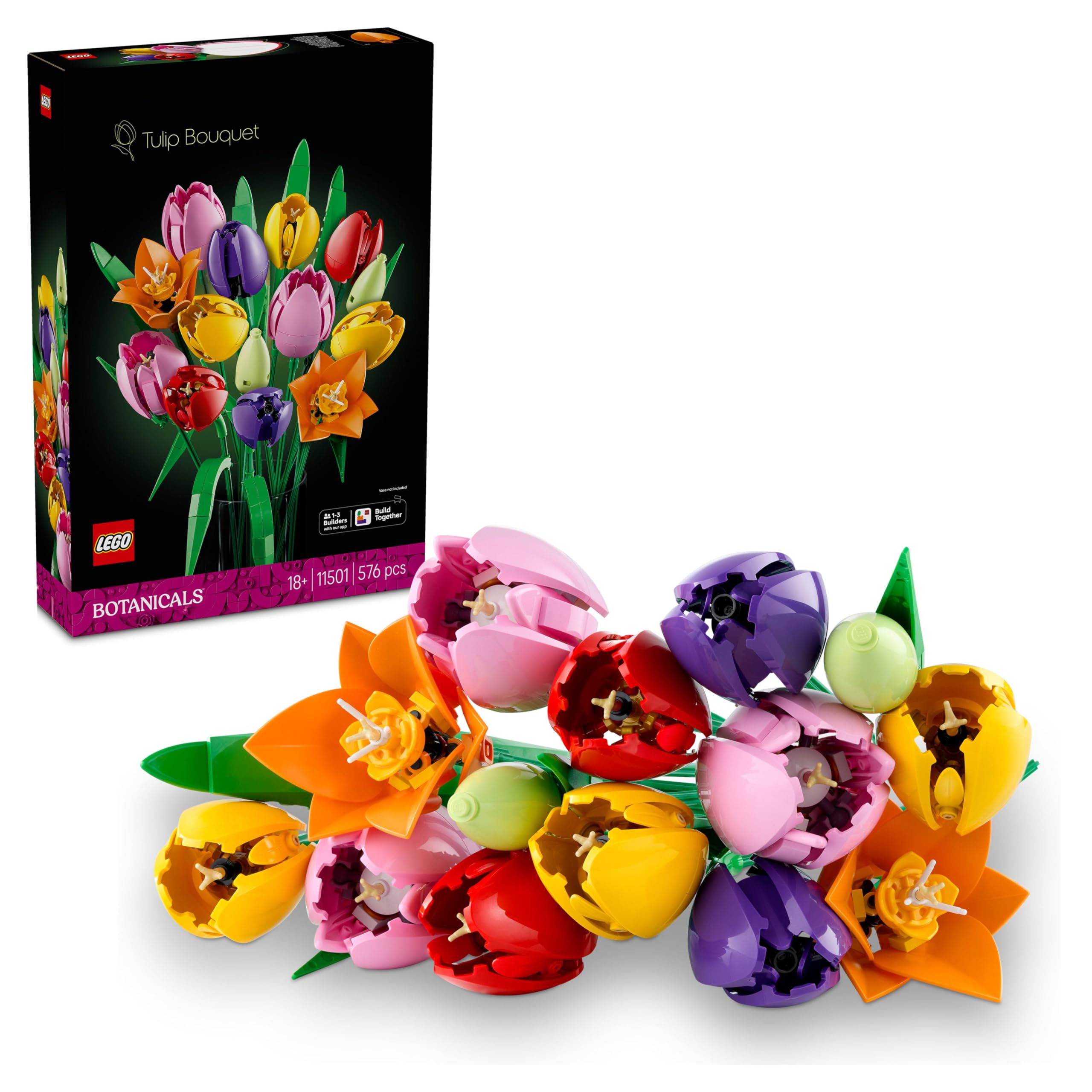 LEGO Botanicals Bouquet di Tulipani - Set Fiori Finti da Costruire per Adulti - 14 Tulipani Artificiali in 5 Colori - Decorazione per Casa di San Valentino - Regalo per Lei, Lui, Donna o Uomo - 11501