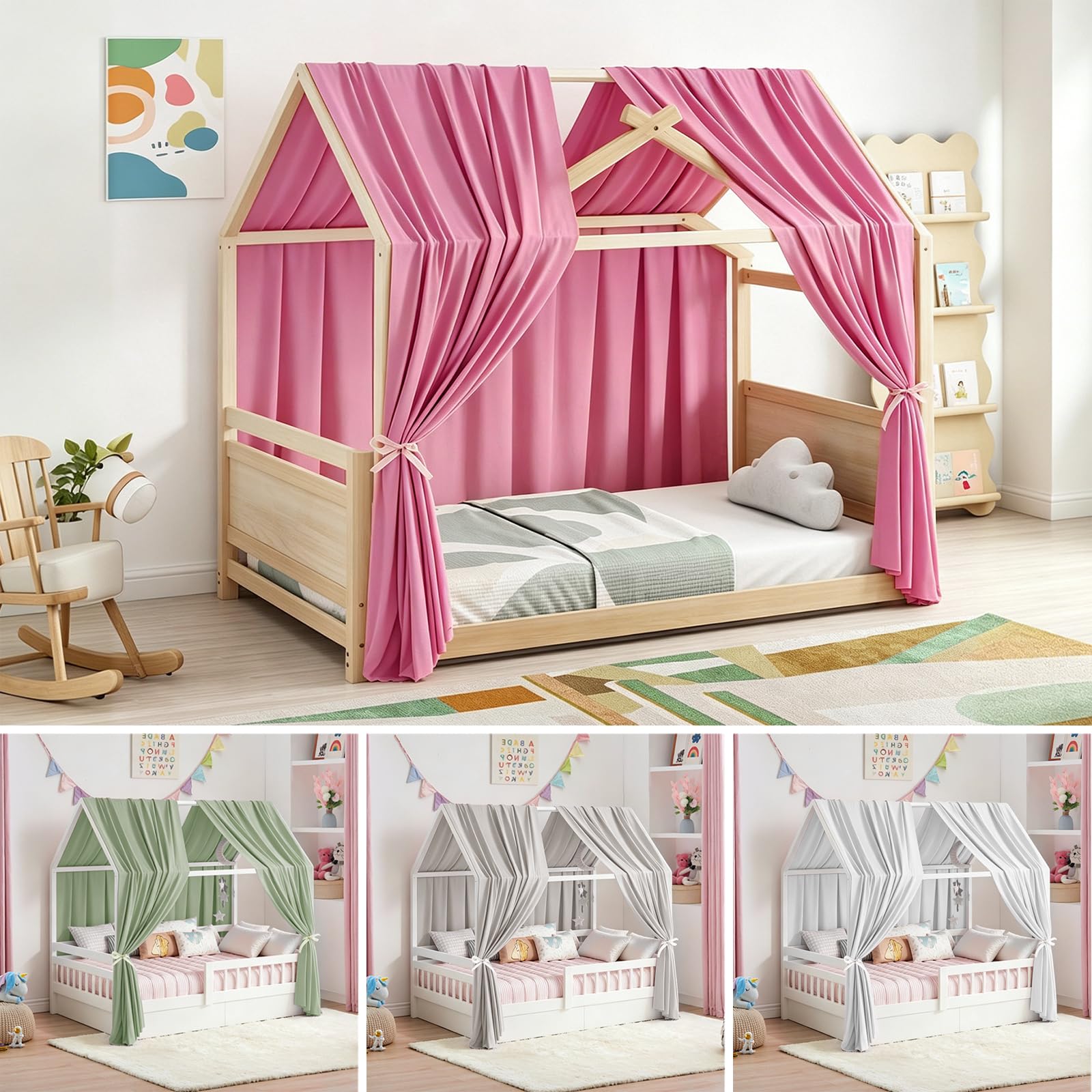 MeYuxg Ensemble Ciel de Lit pour Lit Maison, 2 pièces Voilage Ciel de Lit en Mousseline, Baldaquin en Tissu pour Lit Enfant Fille Garçon Chambre Enfant, Déco Chambre Enfants Baldaquin, 67L X 270H cm