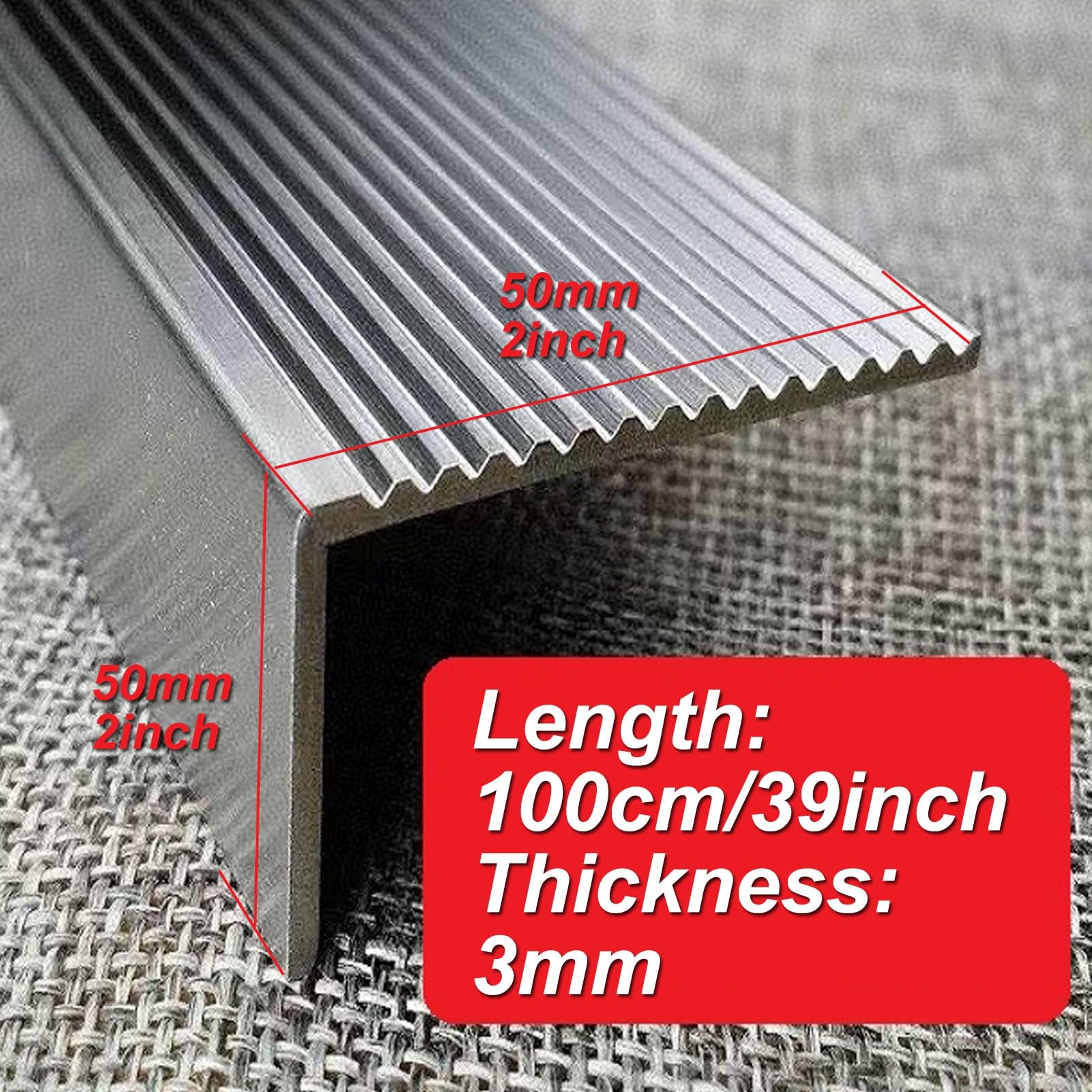 Profilo Paragradino Angolare in Acciaio Inox 50 x 50 mm, Profilo per 100 cm Bordi Delle Scale Forma a L, Profilo di protezione per bordi Scale