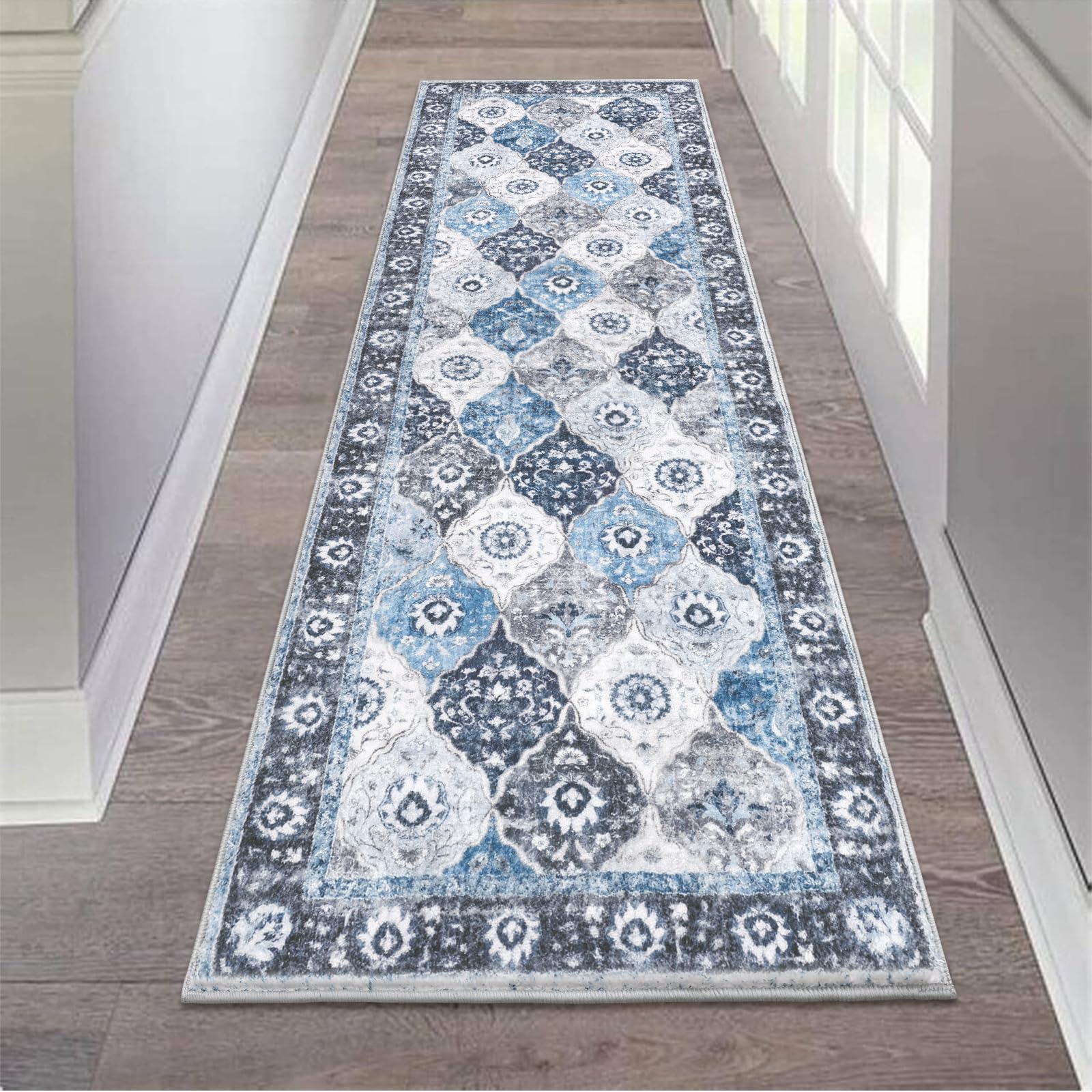 HEBE Washable Runner Rug 2'x6' Non Slip Vintage Hallway Runner Rug Distressed Boho Rug Runners for Hallways Entryway Kitchen Runner Rugs Floor Carpet for Bathroom,Kitchen,Laundry,Entrance