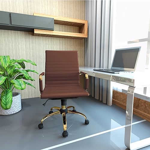 Miniatura 34 de LeisureMod Harris Silla de oficina con almohadilla suave, silla ejecutiva de piel sintética con base de acero dorado, altura ajustable, bloqueo de