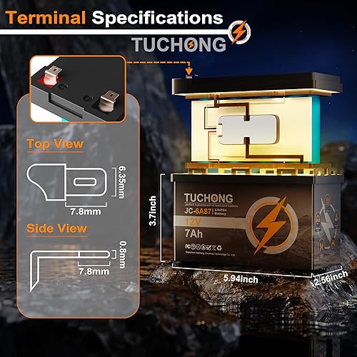 Miniatura 3 de Batería de litio, batería LiFePO4 mejorada de 12 V 7 Ah, hasta 5000 más tiempos de ciclo y vida útil de 10 años, carga rápida recargable, ideal para