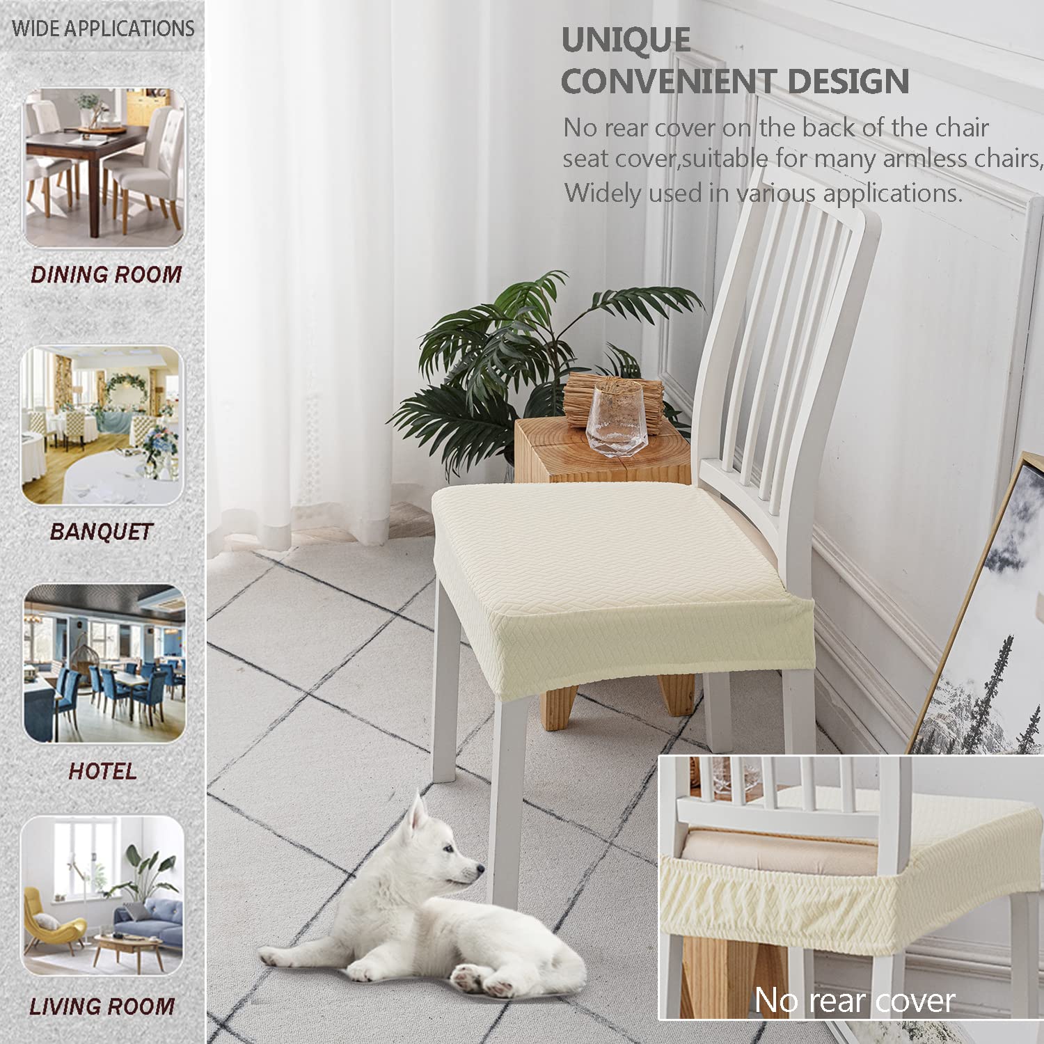 Stretch Treillis Jacquard Housses de Siège de Chaise Imperméables pour Salle à Manger 6 Pcs Beige