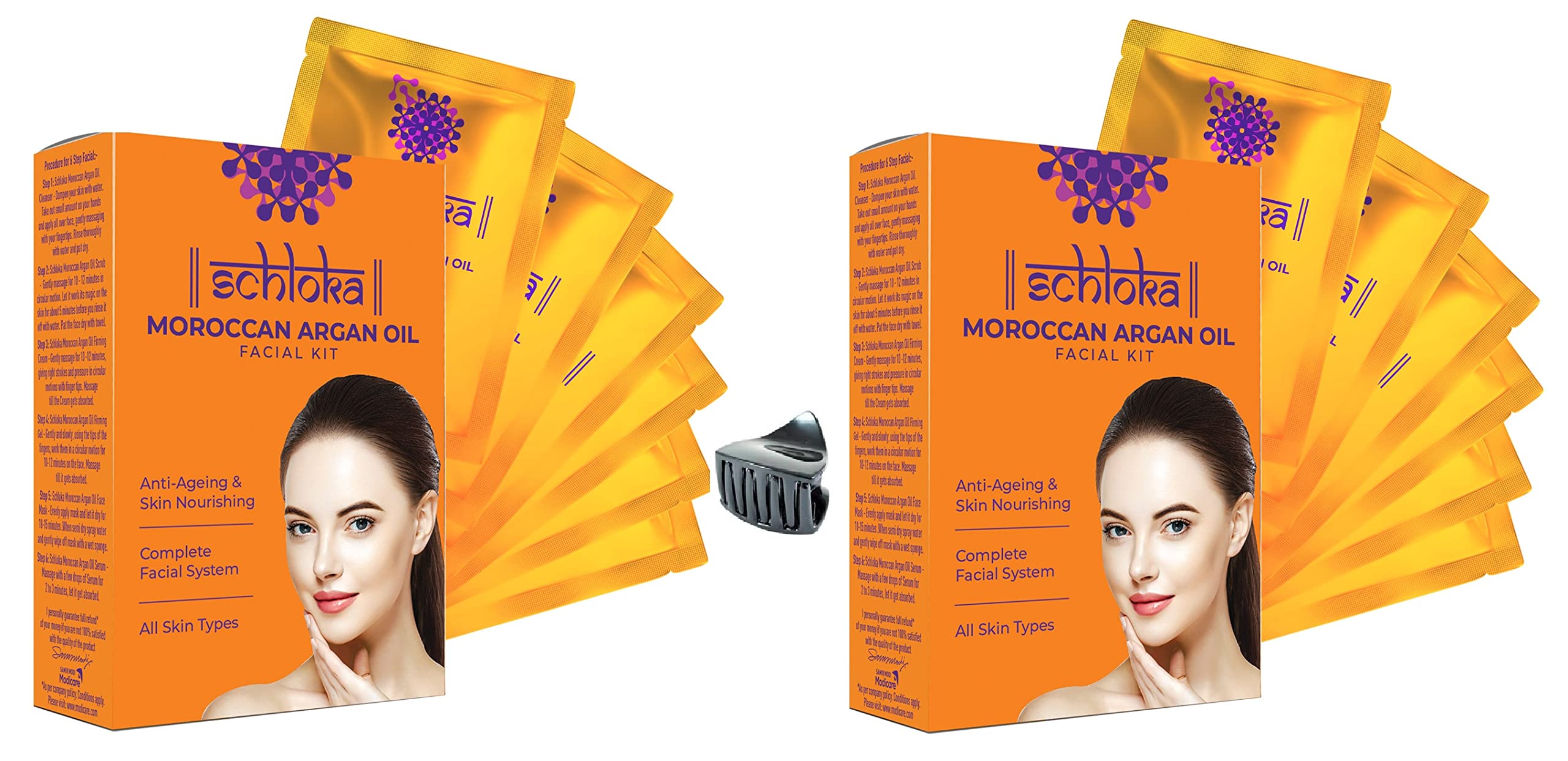 Modicare Schloka Moroccan Argan Oil Facial Kit 54g (Set Of 2) + Hairpin Free