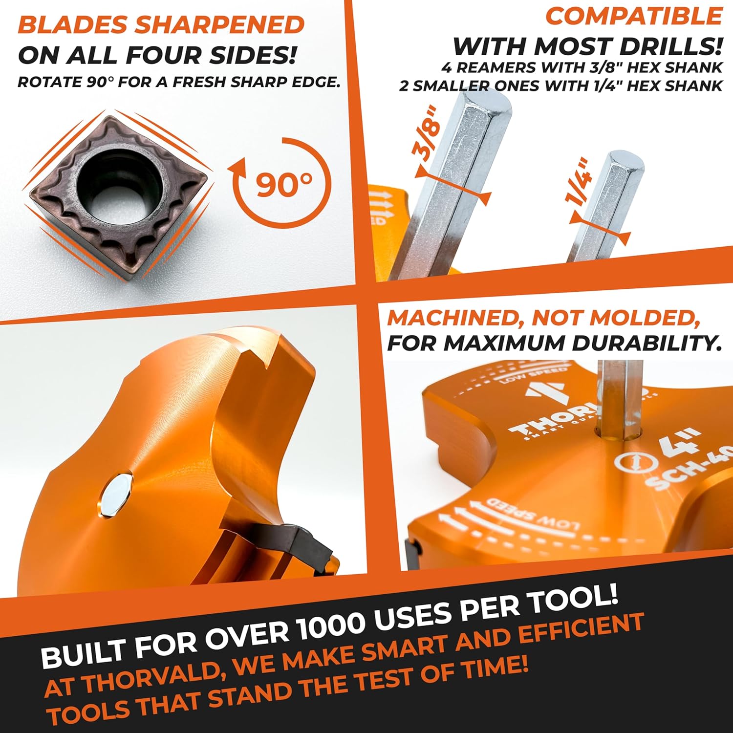 THORVALD PVC Pipe Reamer TriForce - 7 Sizes with Tungsten Carbide Blades - Video Tutorial + User Guide - 3 Blades PVC Fitting Saver for Plumbing - Tool Sizes: 1/2" ; 3/4″ ; 1″ ; 1-1/2″ ; 2″ ; 3″ ; 4″