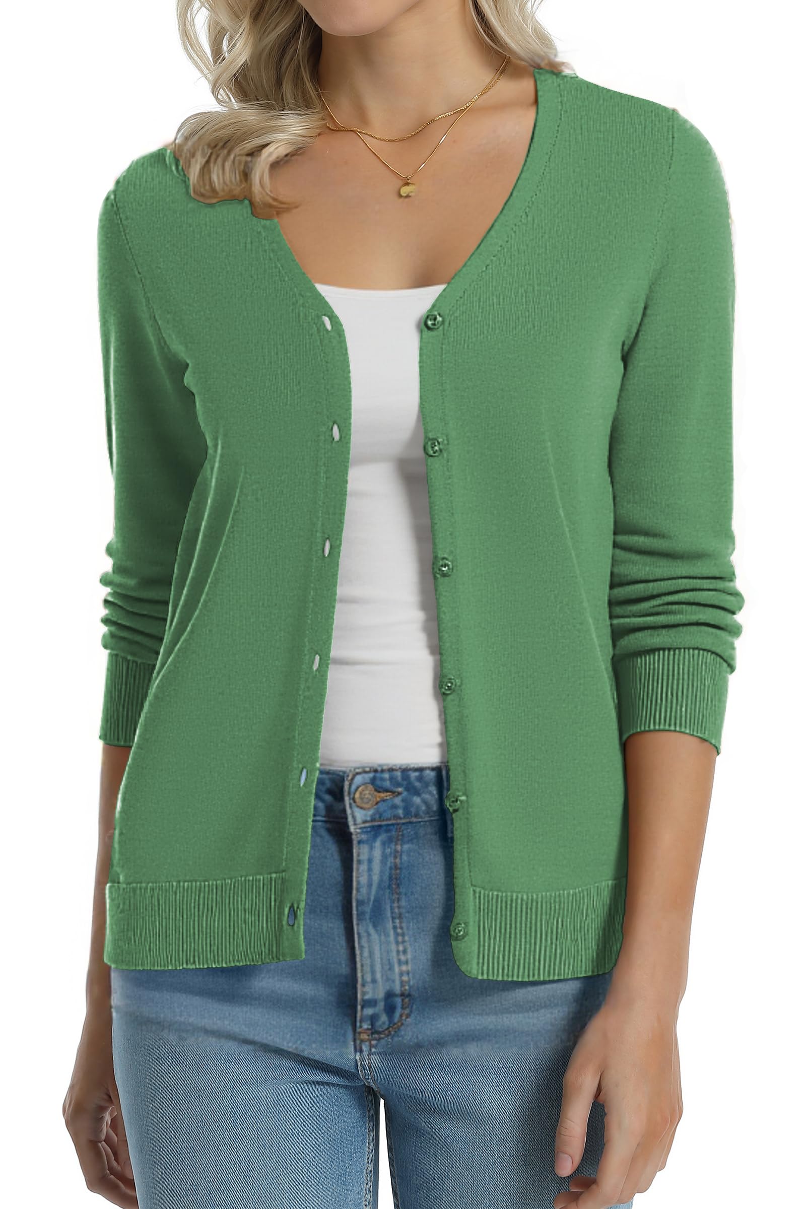 QUALFORT Women's 100% Cotton Lightweight Cardigans Long Sleeve Sweater