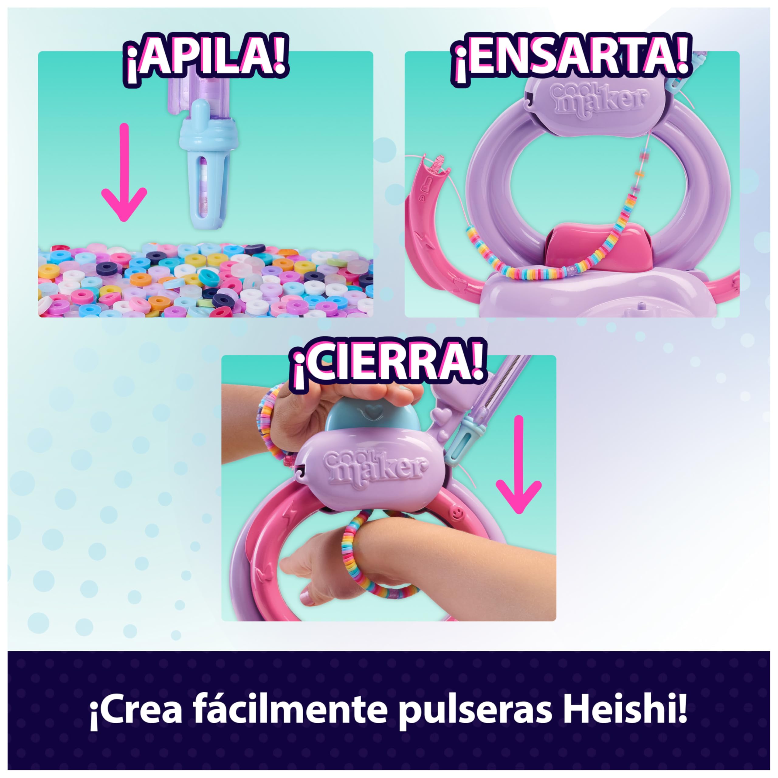 COOL MAKER - ESTUDIO DE PULSERAS HEISHI - Kit para Hacer Pulseras con Bolígrafo de Cuentas, Taller de Cierre Automático y +1200 Cuentas - 6072592 - Cuentas para Pulseras - Juguetes Niñas 7 Años +