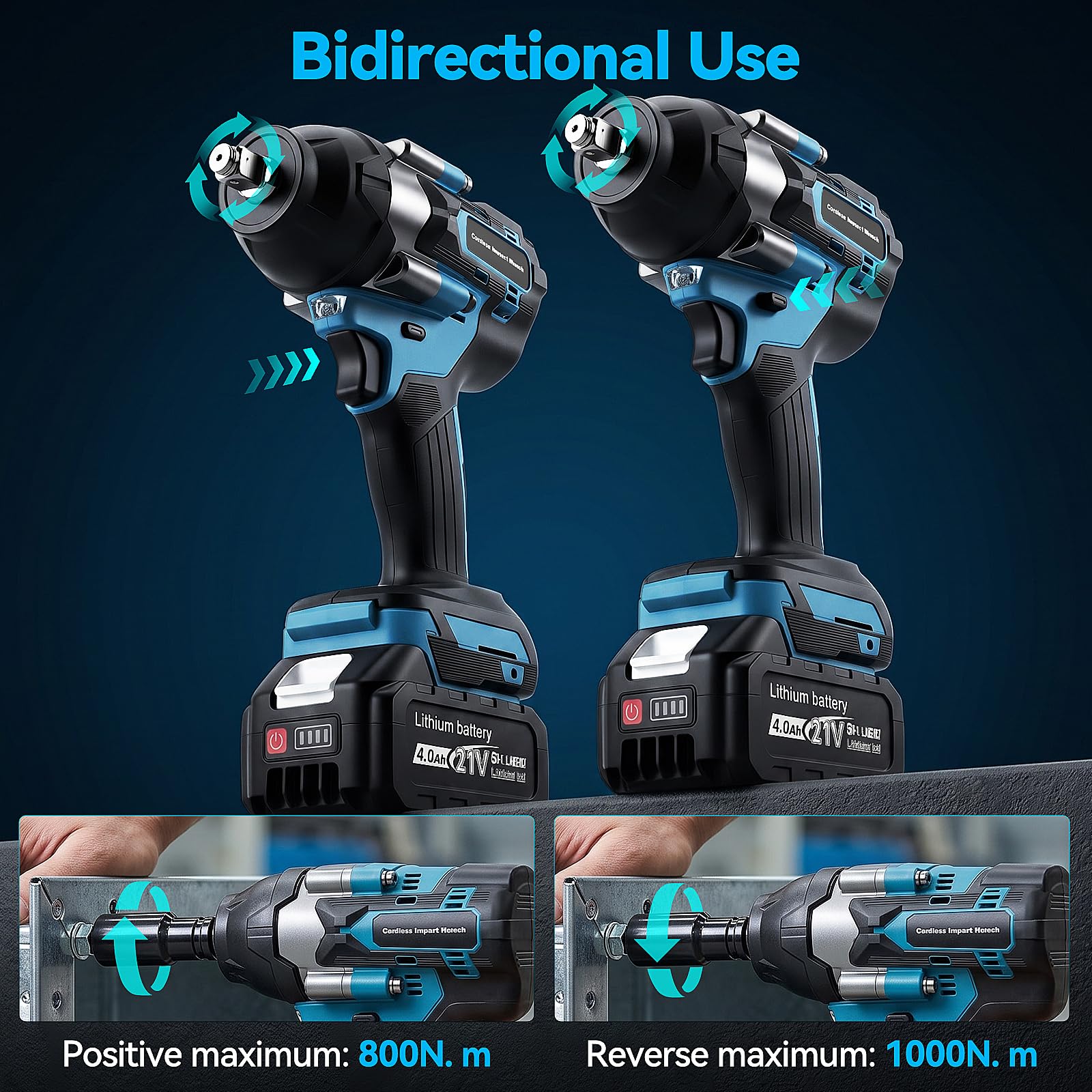 Avvitatore a Impulsi a Batteria 800Nm 1/2 con 2x21V 4.0Ah Batteria