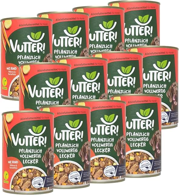 VUTTER Nassfutter Wie Rind, 12x400 g: Hundefutter Vegan - Alleinfutter für Hunde - Fleischähnlich für hohe Akzeptanz - Sojaprotein für Muskeln, Zink für Haut & Fell, Kalzium für Zähne & Knochen product image