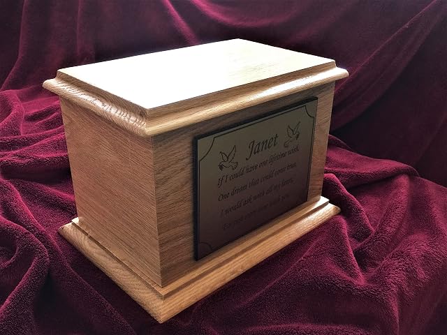 1st 4 Signs Oak Wood Cremation Ashes Urn Adult Size Casket With Personalised Plaque