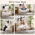 Cloud Cross Legged Office Chair with Footrest,Ergonomic Teddy Fleece Big and Tall Executive Chair with Wheels,Reversible Armrest,155° Reclining Computer Wide Desk Chair for Home,Office (Beige)