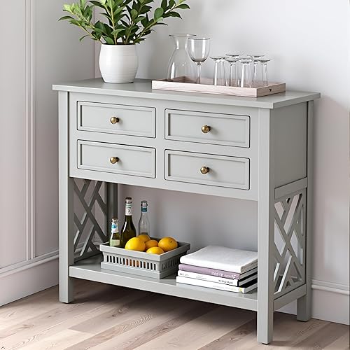 Miniatura 7 de Alaterre Furniture Coventry - Mesa consola de madera de 32 pulgadas de ancho con 4 cajones, color gris
