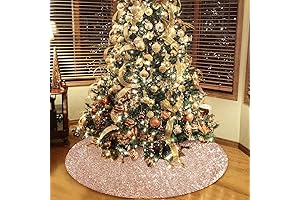 Sequin Sparking Rose Gold Tree Skirt, Add Festive Cheer with Luxe 48" Shimmering Mat