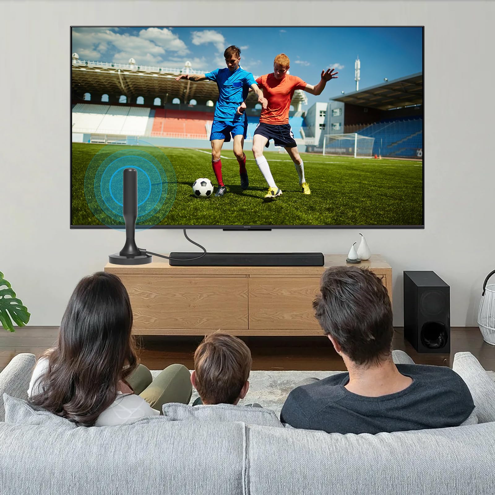 DVBT2 Antenne,Zimmerantenne für Fernseher, dvbt antenne Geeignet für lokale Sender, 360°-Allroundempfang, unterstützt 4K/1080P HD Digitale Kanäle,Mit Magnetfußl (Schwarzer Stab)