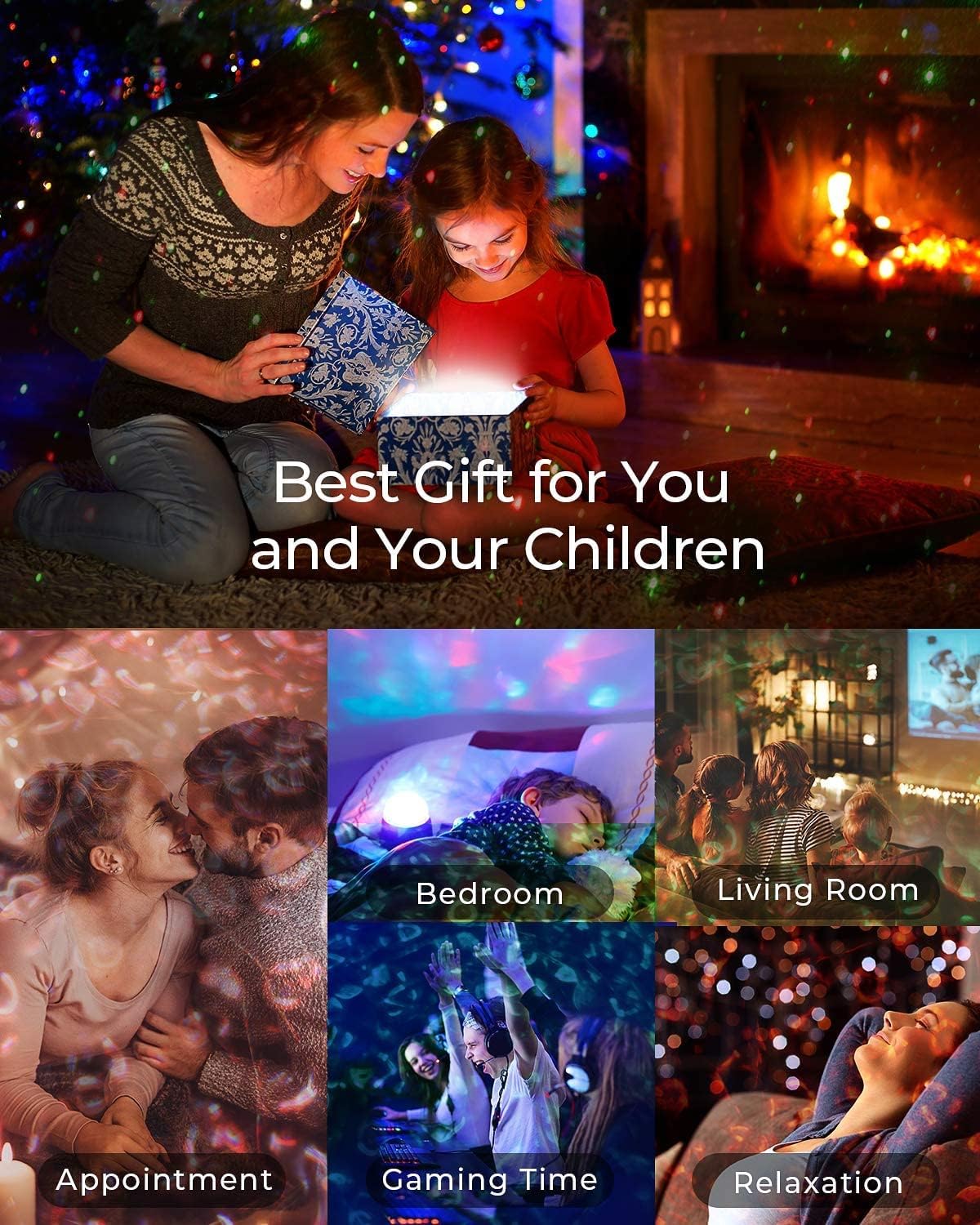 Star Projector Night Light for Kids, Galaxy Light Projector with Remote Control and Bluetooth Music Speaker, Rotating Ocean Wave Star Light Projector Bedroom Christmas Wedding (Black)