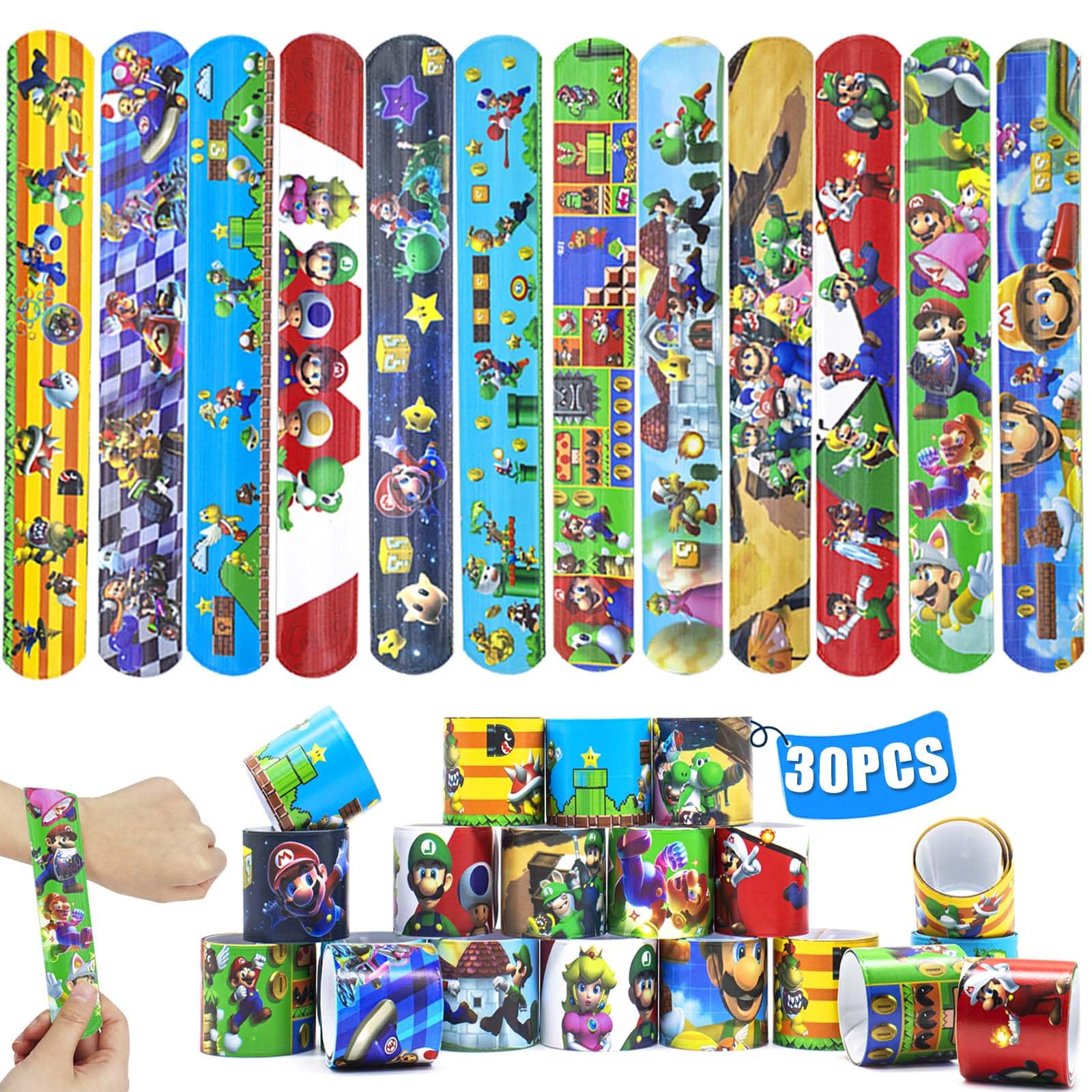Saier tbo 30Pcs Cartoon Slap Bands for Party Bags Fillers, Wristbands for Kids Children Snap Bands for Boys Girls Masquerade Birthday Halloween Christmas Gifts Favors