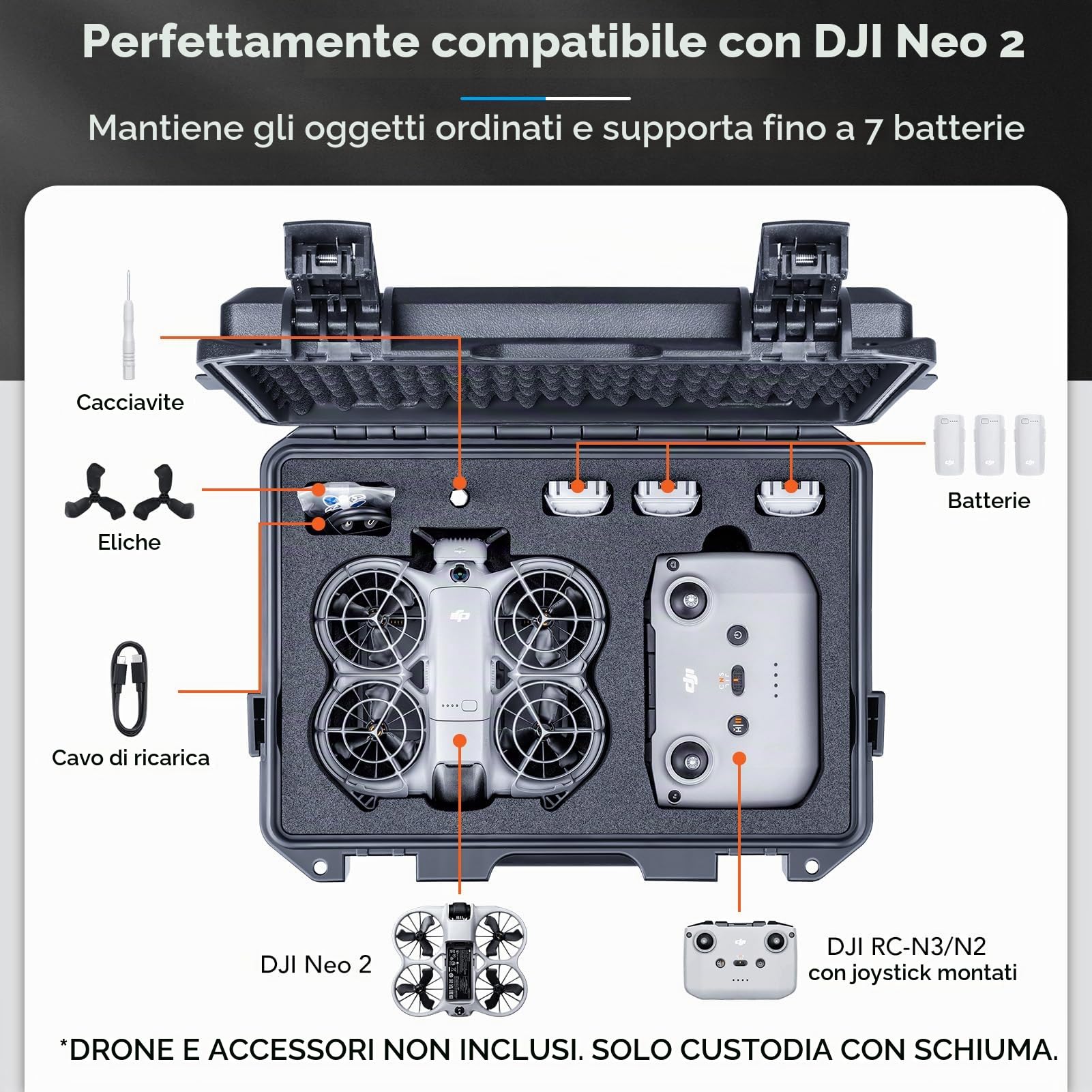 Lykus Titan N200 Custodia/Case/Valigia impermeabile per DJI Neo 2 Fly More Combo, RC-N3/N2, Supporta 7 batterie [SOLO CUSTODIA]