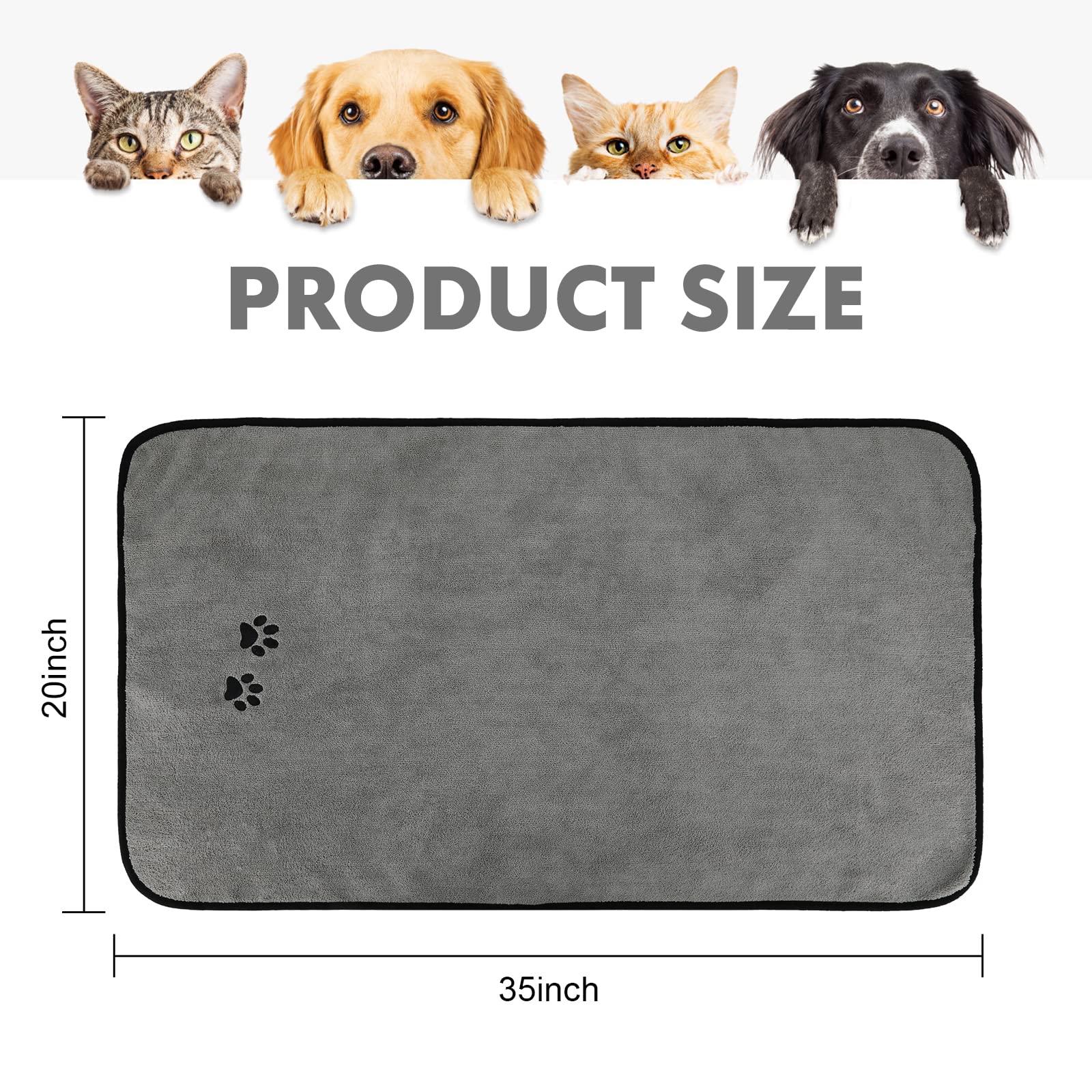 Toalla de baño de Microfibra para Mascotas, Toalla para Perro, Toalla Suave y Absorbente para Perros y Gatos pequeños, medianos y Grandes, Ideal para baño y Aseo (35 x 20 Pulgadas, 3 Colores)