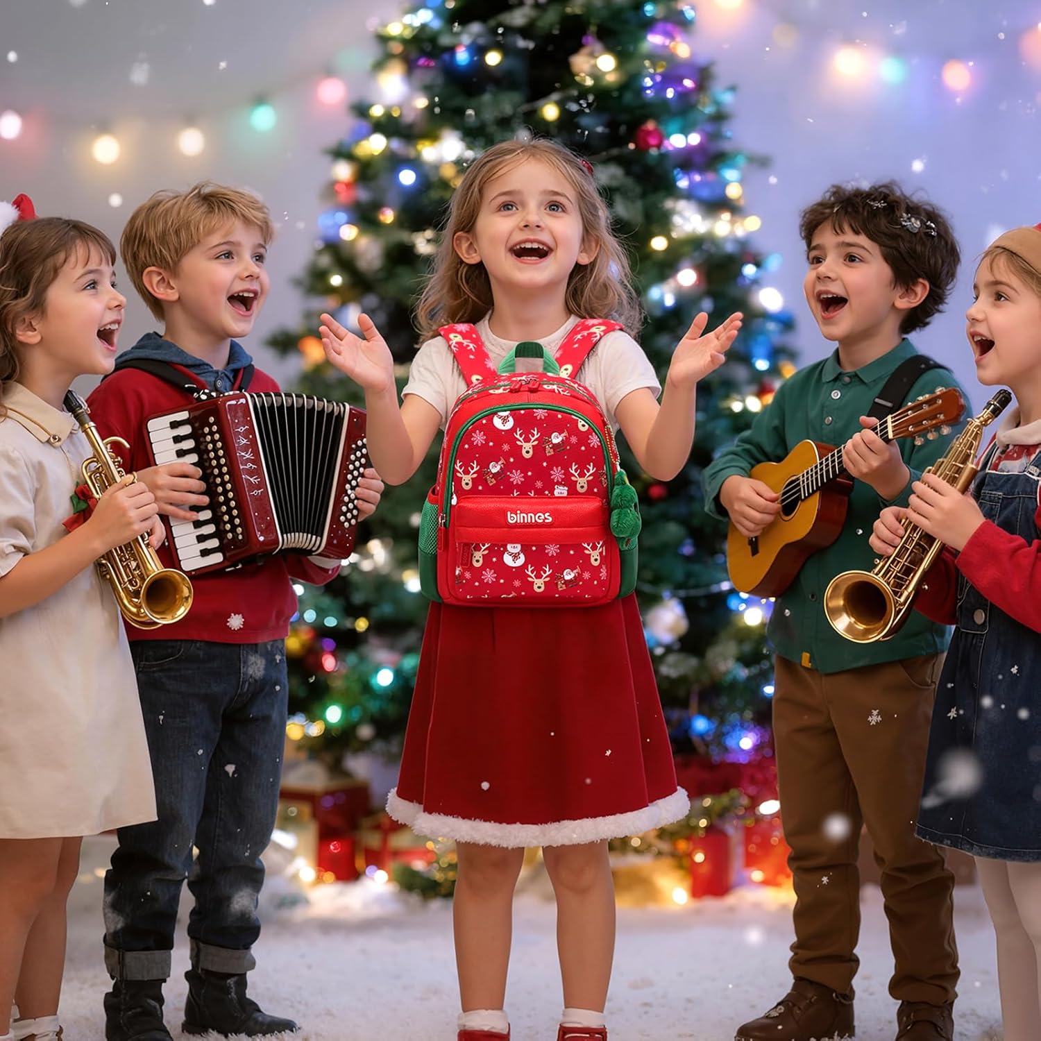 Kids Christmas Backpack with Santa & Reindeer Print Waterproof Holiday School Bag with Plush Tree Keychain & Gift Bag Perfect Christmas for Boys and Girls - Image 8